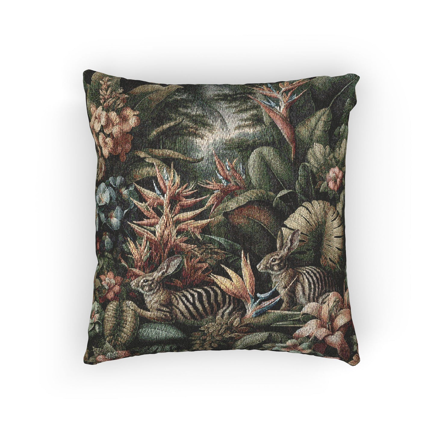Woven Pillow, 17"W x 18"L ~ Rainforest Sumatran Rabbit Outing