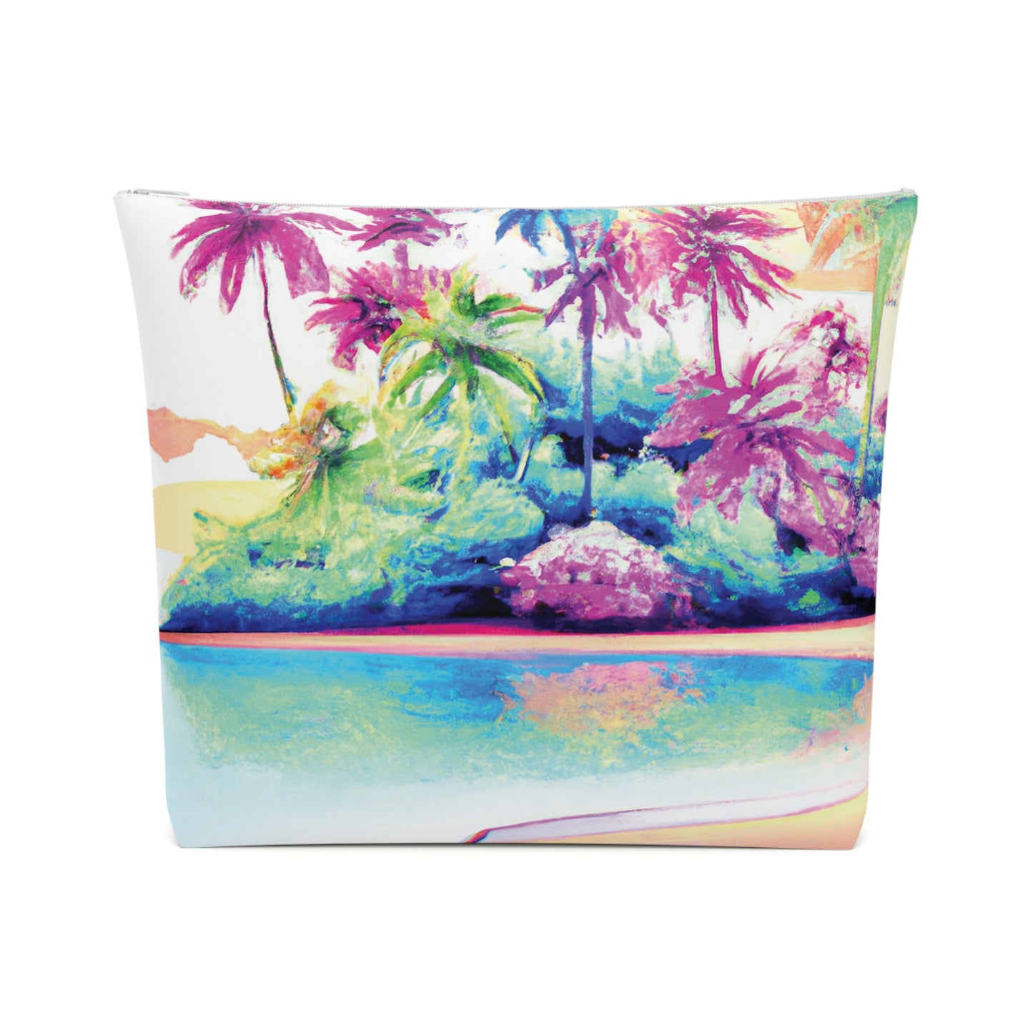 Tropical Cotton Cosmetic Bag, Makeup Pouch, 5 Sizes / Watercolor Beach