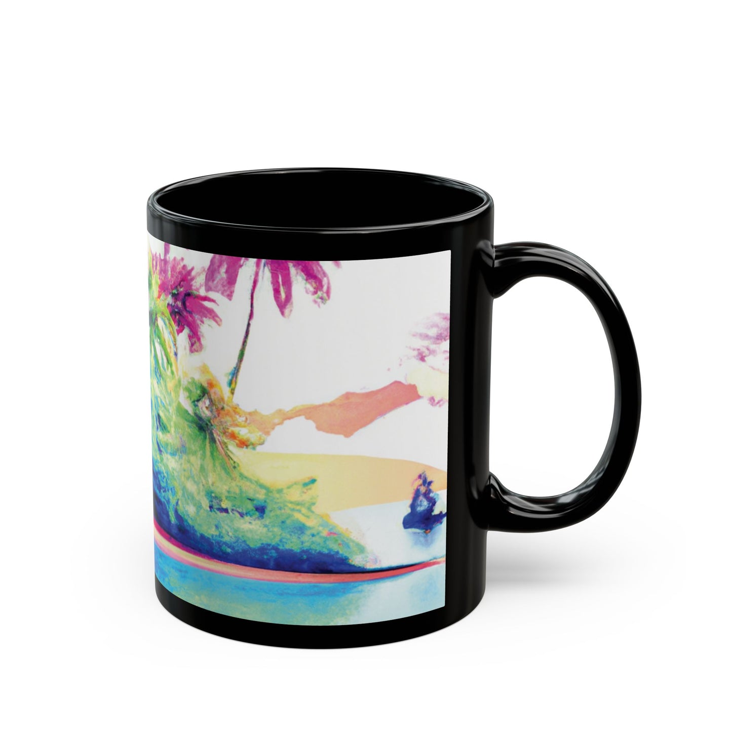 Black Coffee Mug - Watercolor Beach