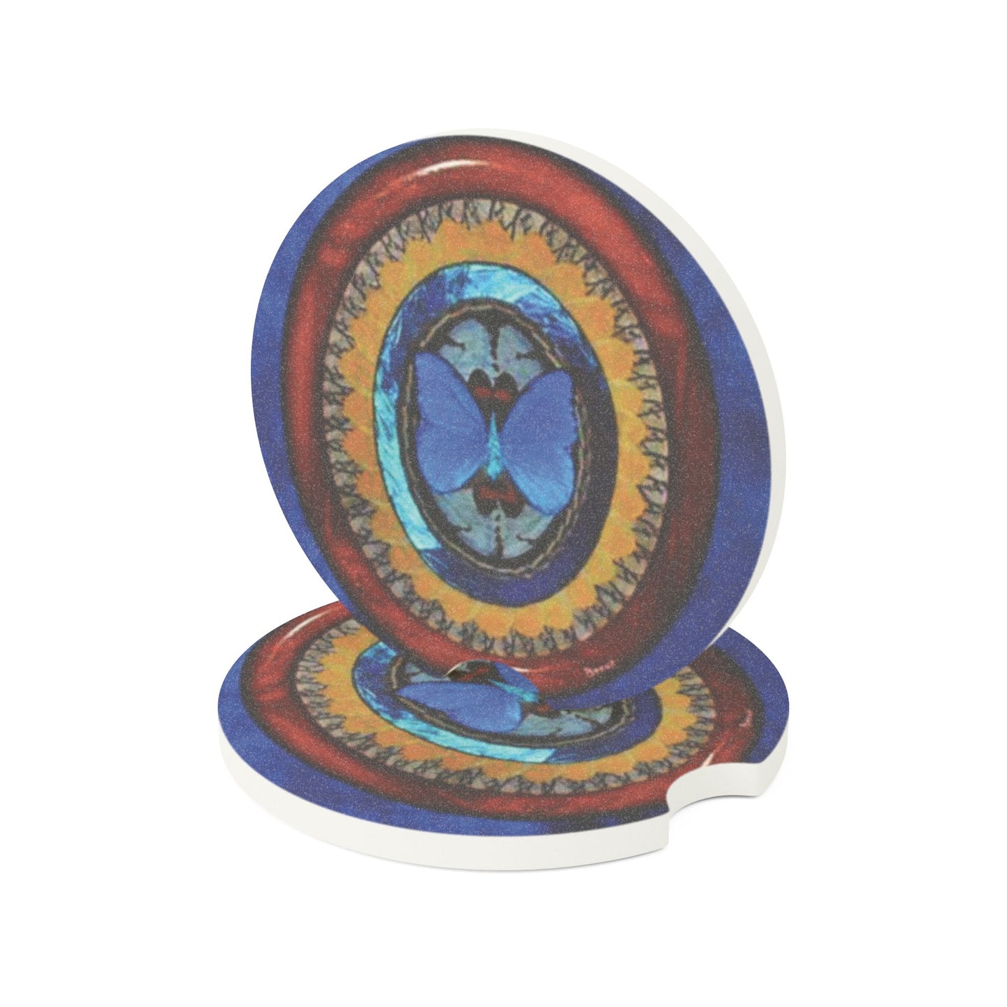 Soapstone Car Coaster - Oval Butterfly Wing Art