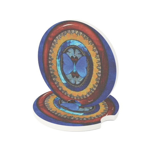 Soapstone Car Coaster - Oval Butterfly Wing Art