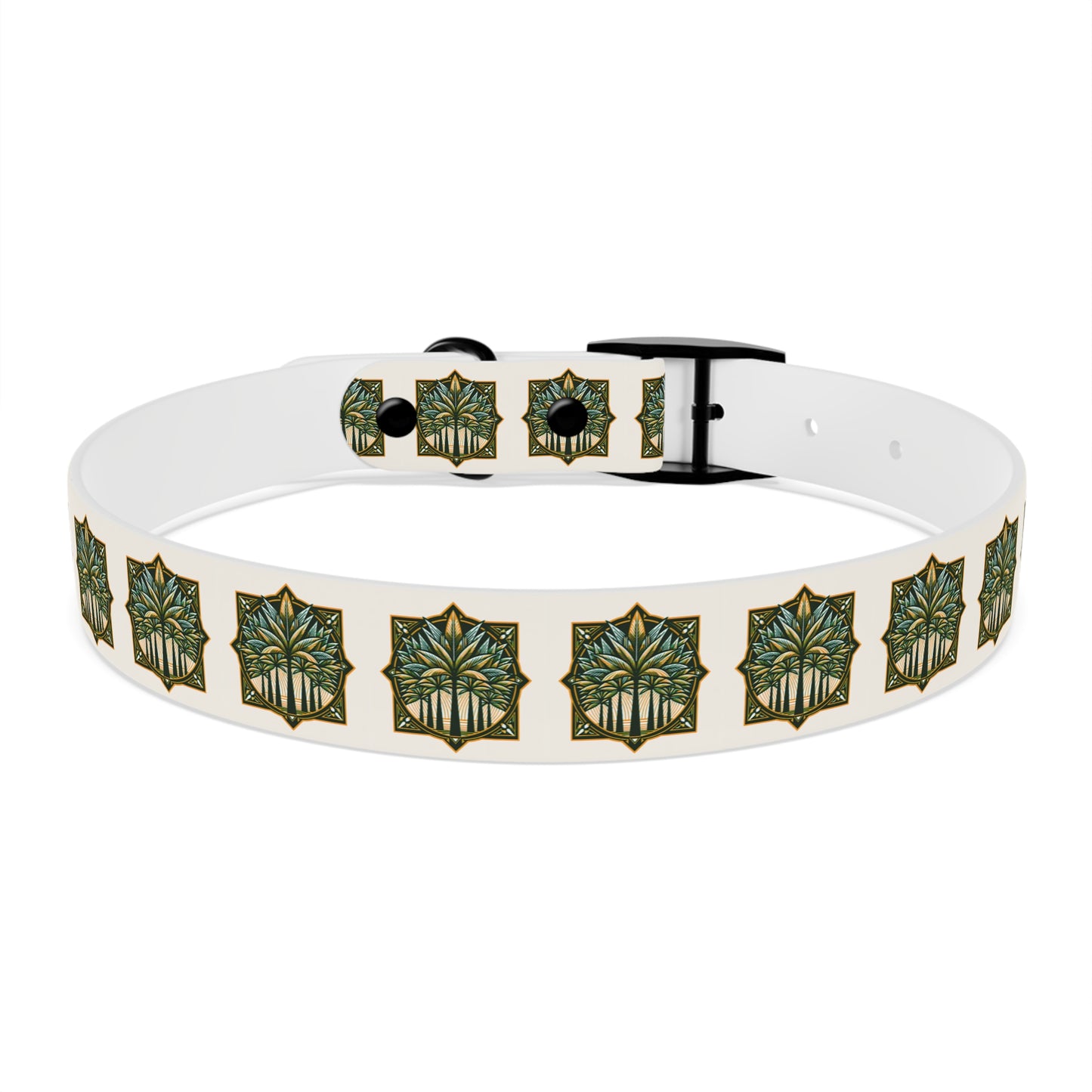 Dog Collar - Deco Palm Trees, Green/Brown