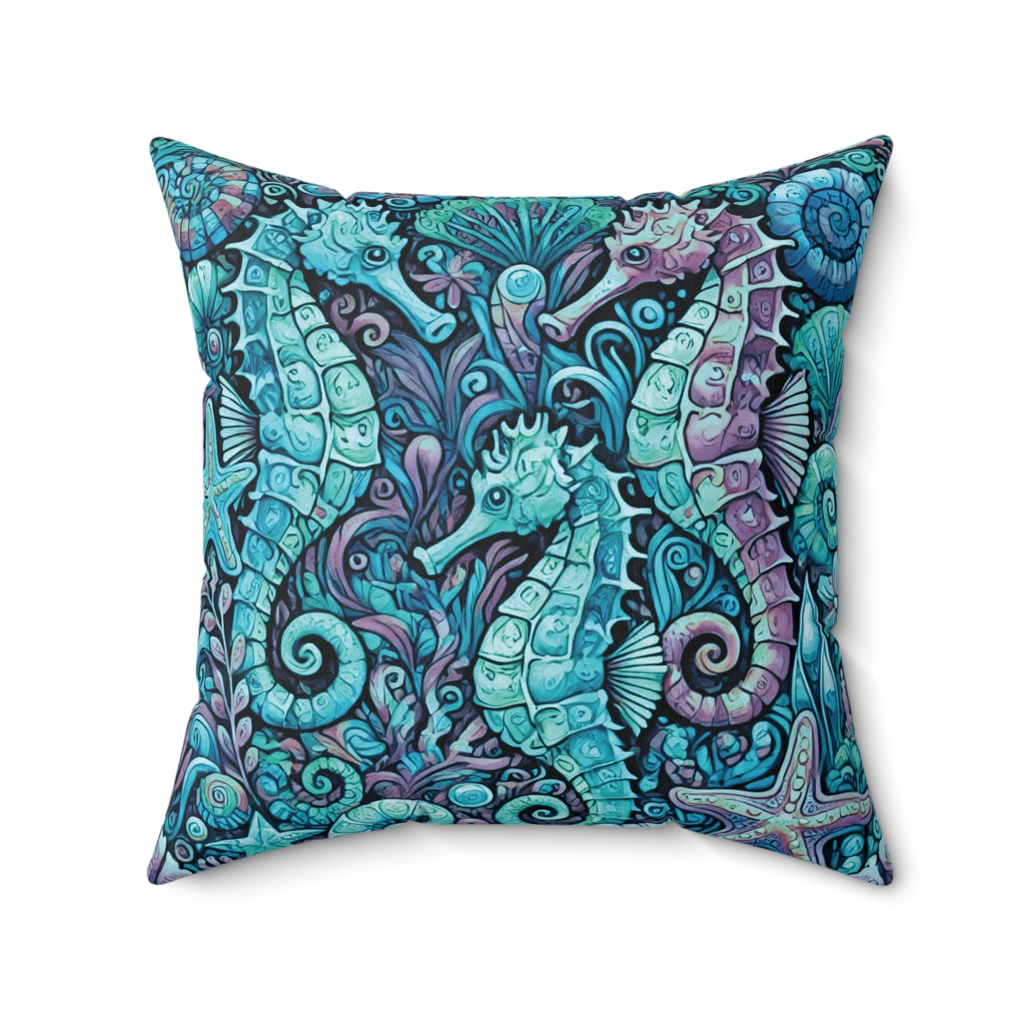 Decorative Pillow - Accent Cushion, 4 Sizes / Seahorse Trio, Turquoise