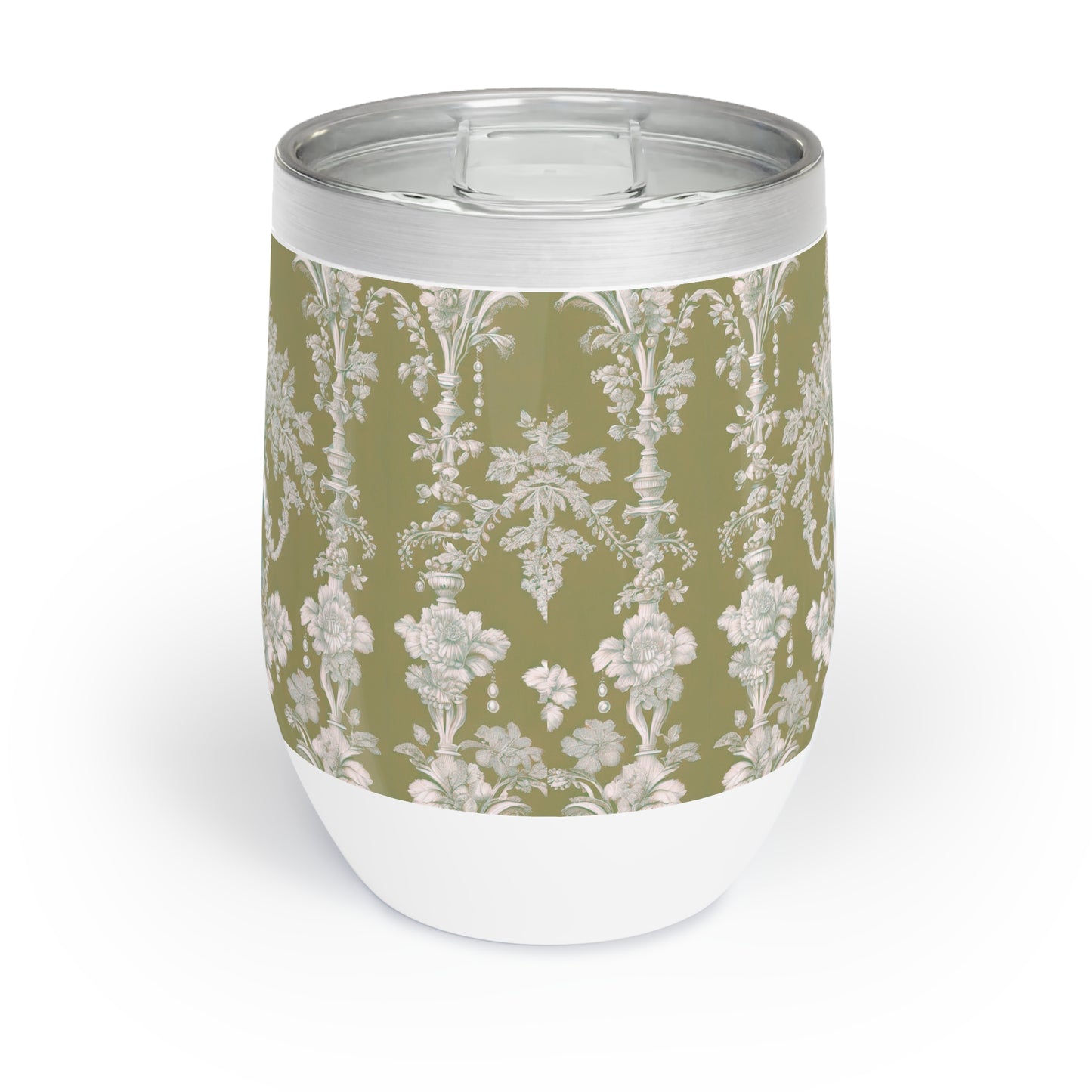 Chill Wine Tumbler, Pearl Lady Toile / Highborn Green