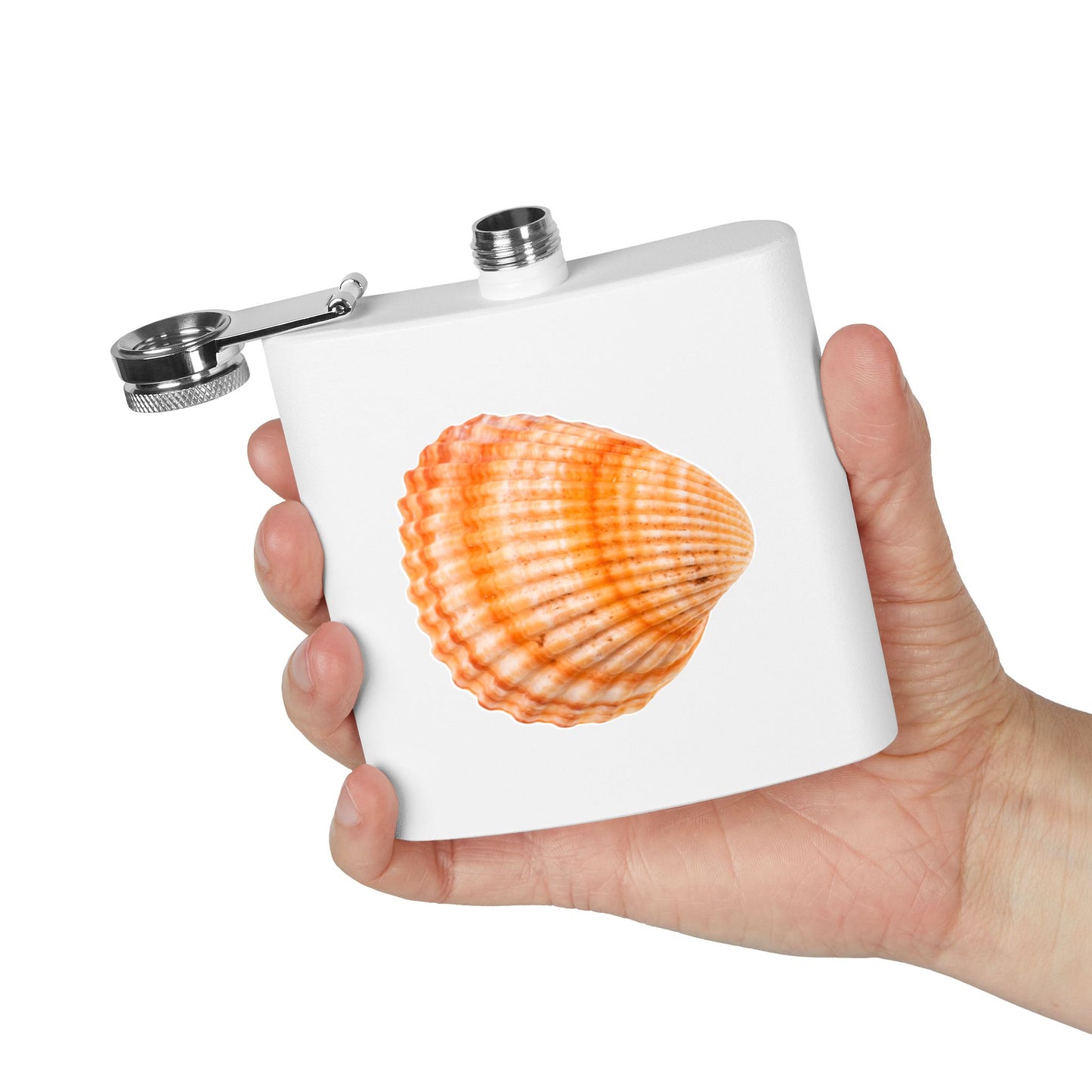 Tropical Stainless Steel 6 oz. Flask, Many Colors  – Orange Scallop