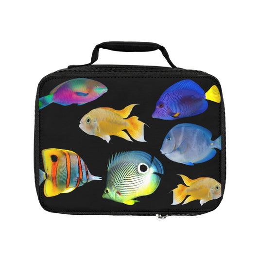 School of Fish/Black Lunch Bag - Eco-Friendly Insulated Tote, Adult and Child Lunchbox / Perfect for Picnics, Beach Outings