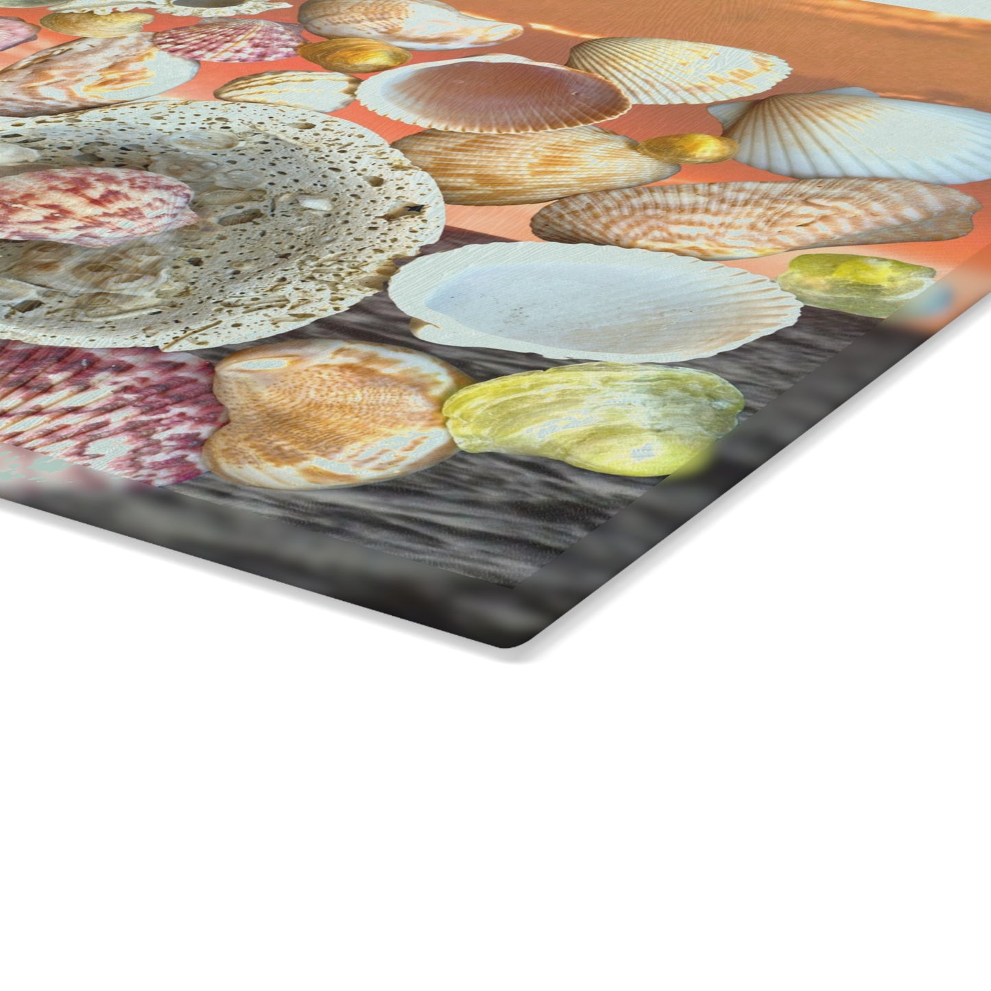 Glass Cutting Board, 2 sizes - Sky/Ocean Seashell Collection