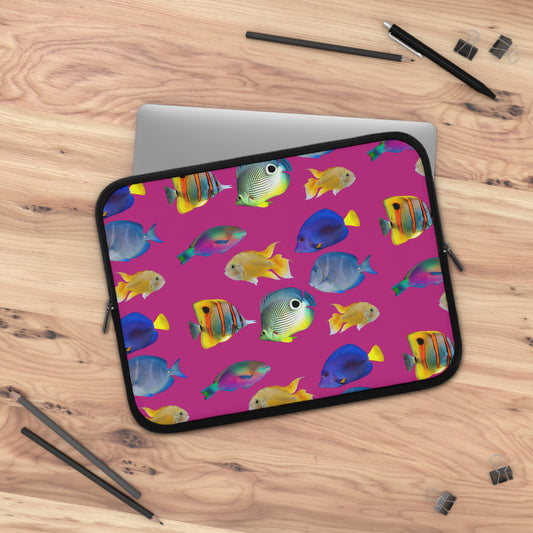 Tropical Laptop Sleeve, 5 Sizes - Perfect for Beach Lovers & Students / School of Fish, Pink