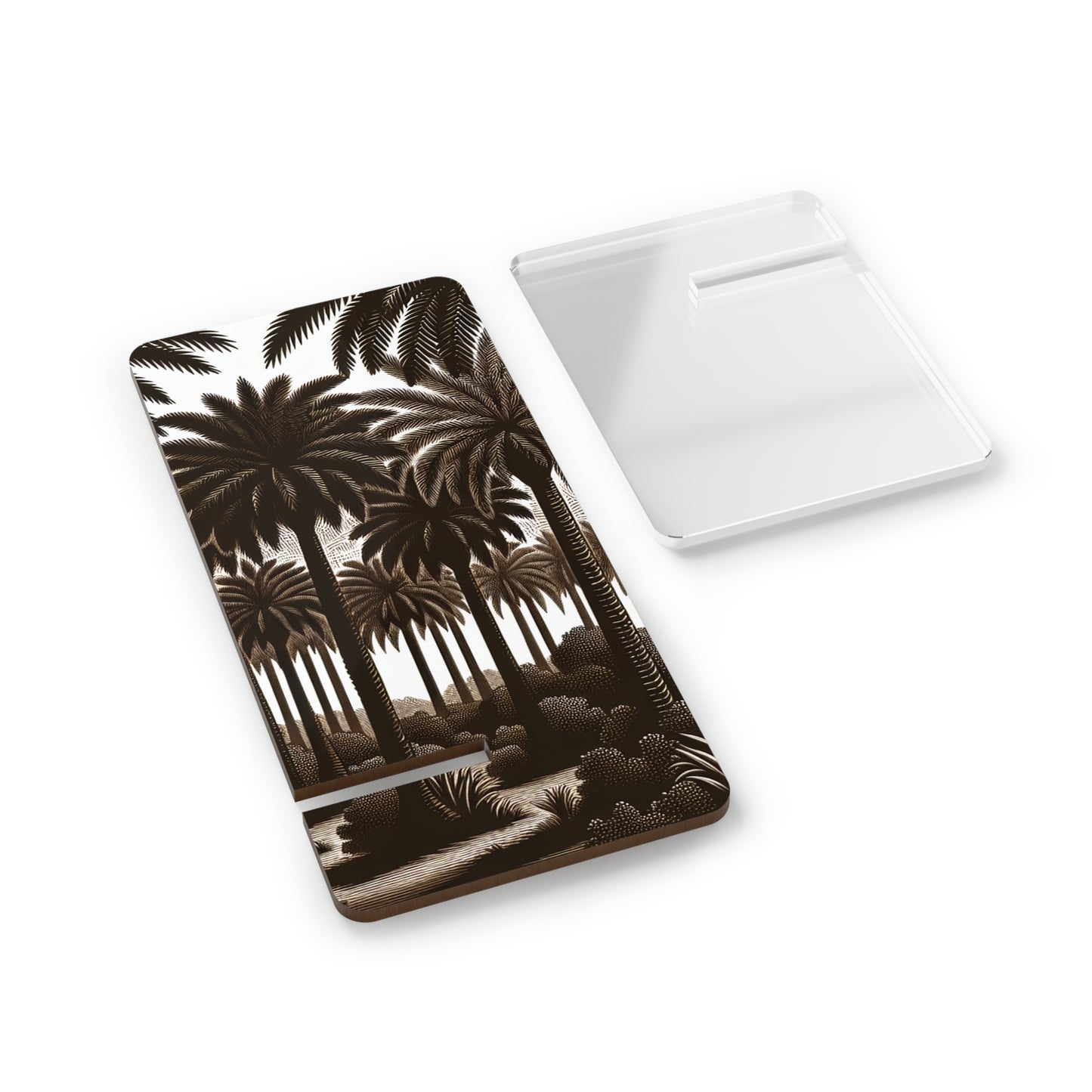 Mobile Display Stand for Smartphones - Woodcut Palm Grove