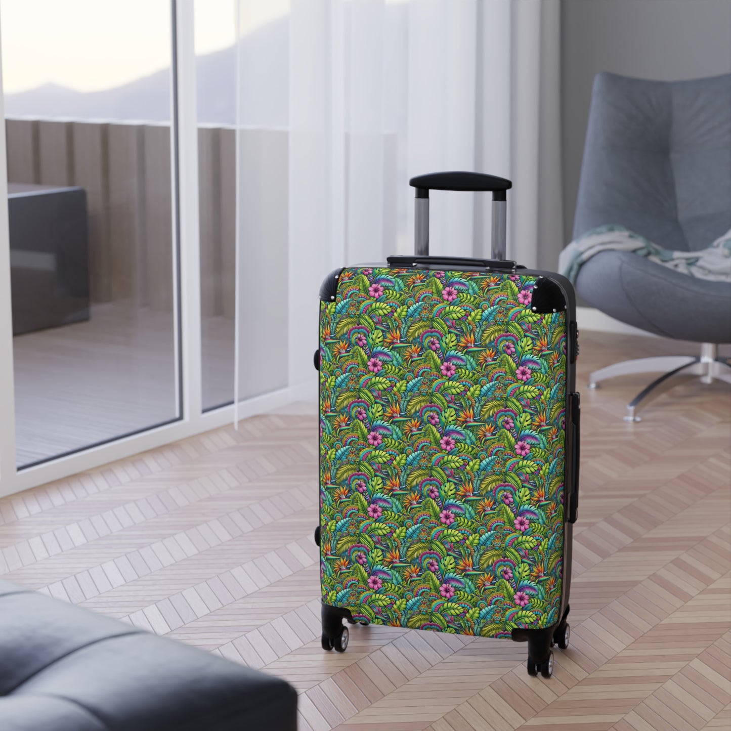 Tropical Suitcase - Stylish Travel Luggage for Adventurers / Rainforest Blooms