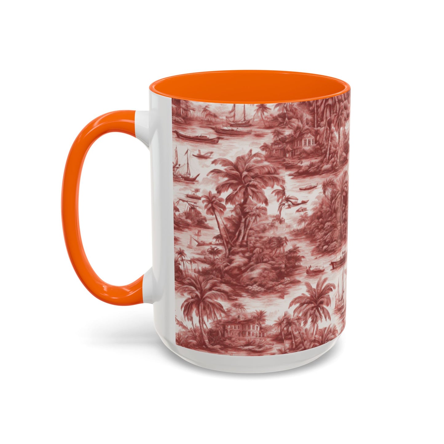 Accent Coffee Mug (11, 15oz), 8 Colors - Tropical Toile #1, russet