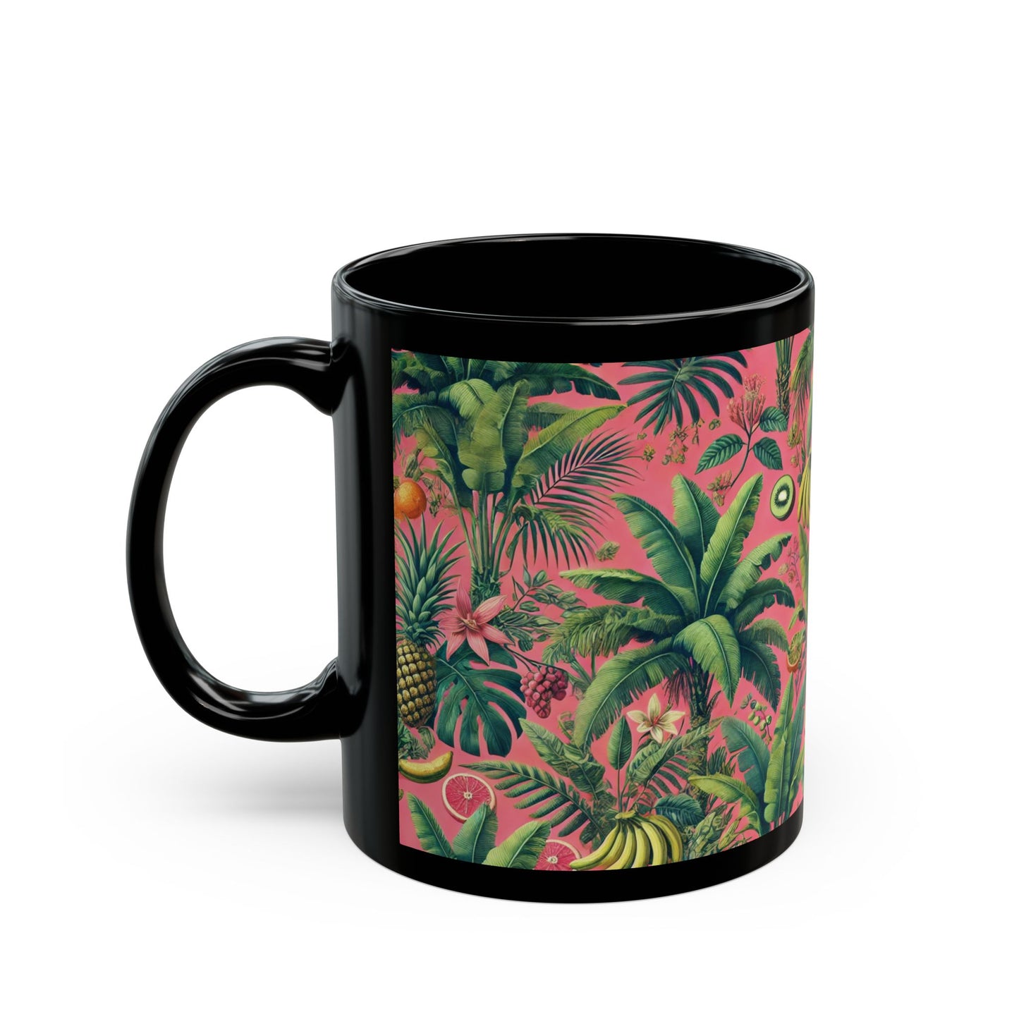 Black Coffee Mug - Tropical Fruit, Coral