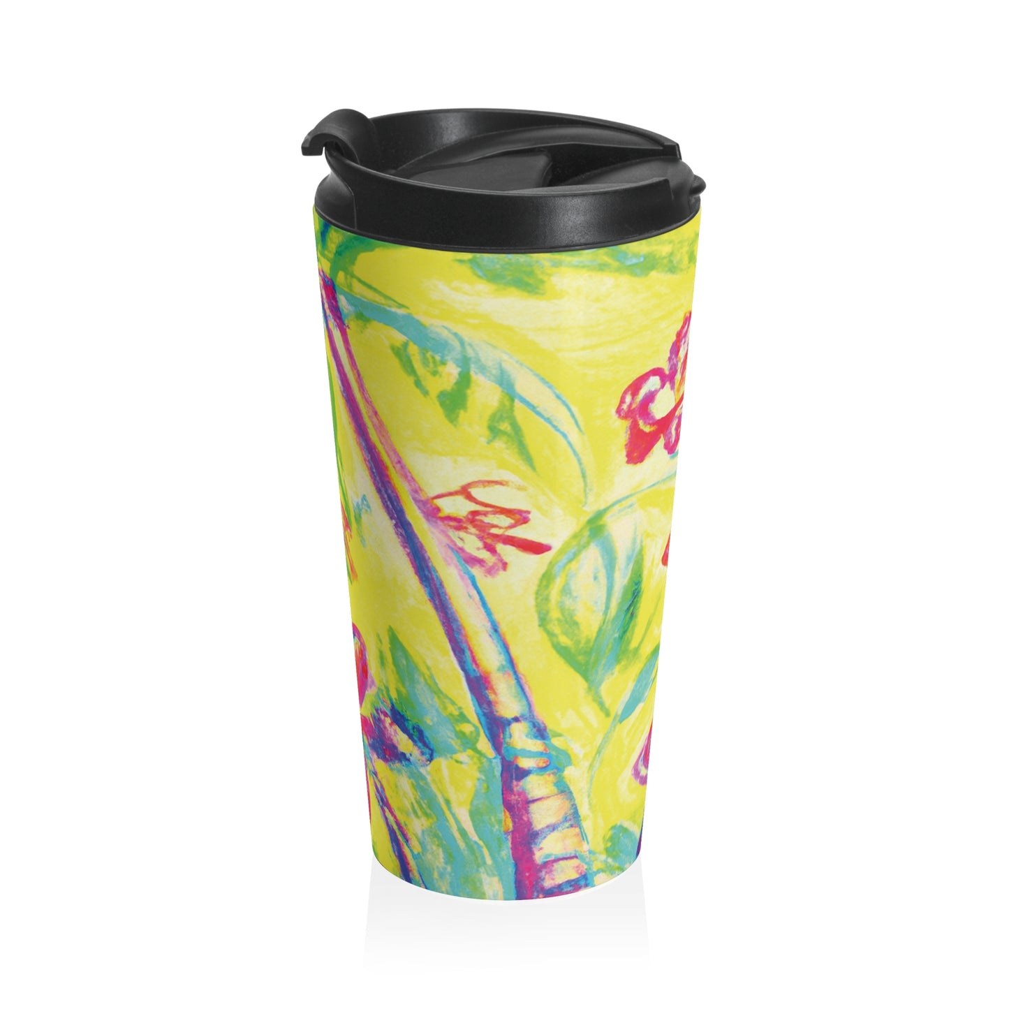 15 oz. Stainless Steel Travel Mug / Palm Doodles Yellow
