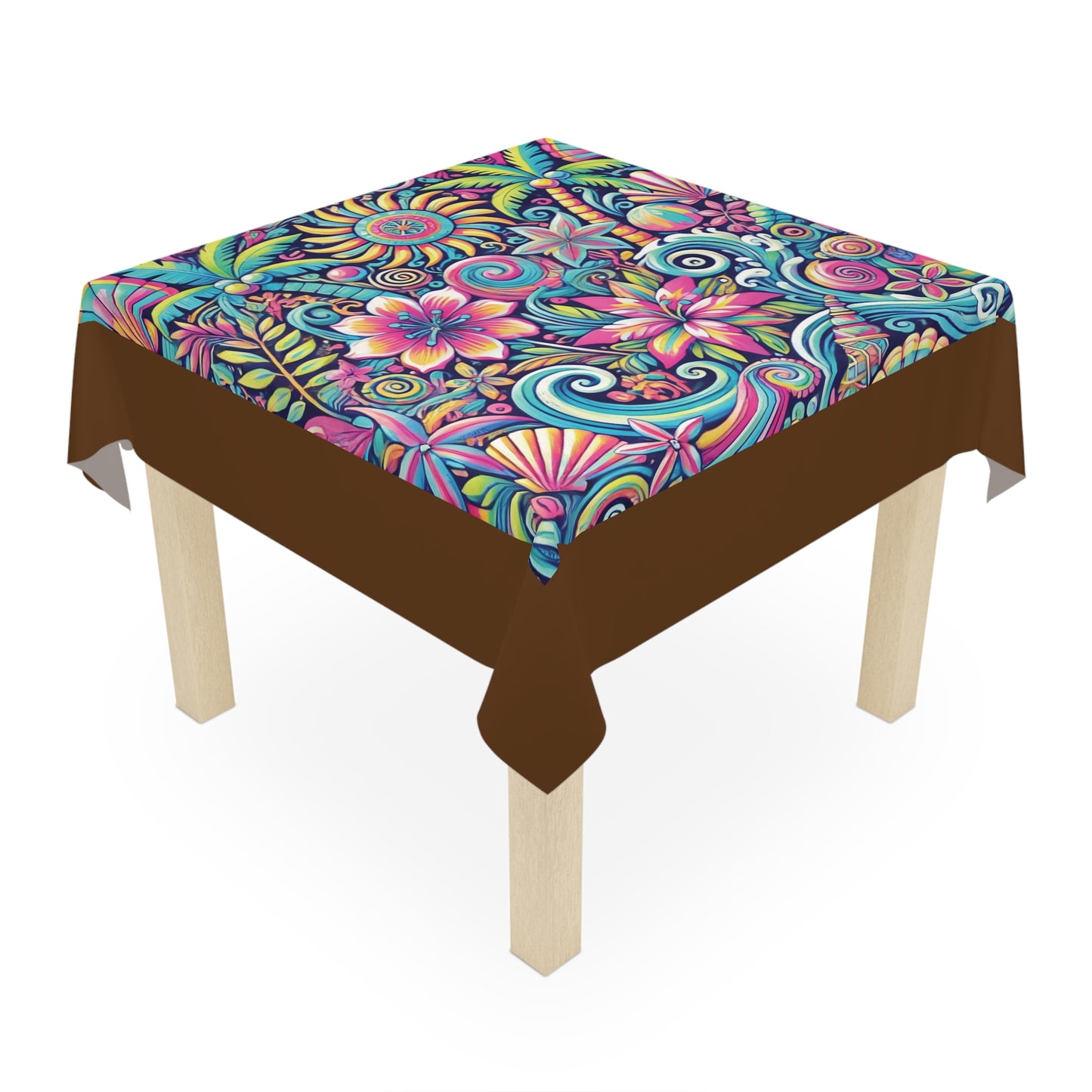 Happy Tropics/Brown ~ Square Tablecloth, 55" x 55"