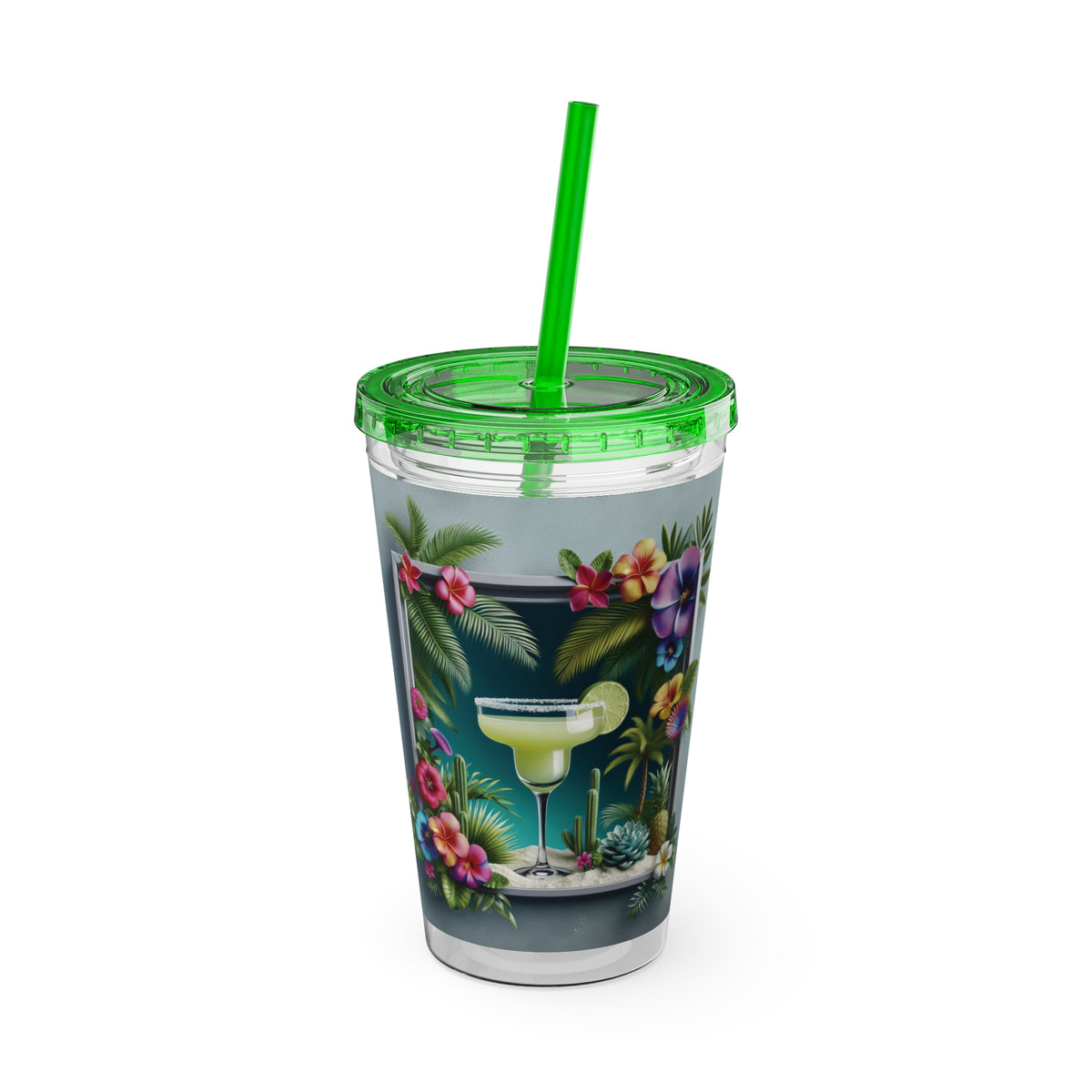 Tropical Tumbler with Straw | 16oz Colorful Travel Cup / Tropical Margarita