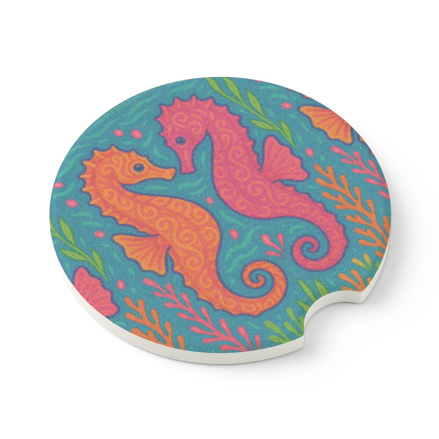 Soapstone Car Coaster - Sunset Seahorses