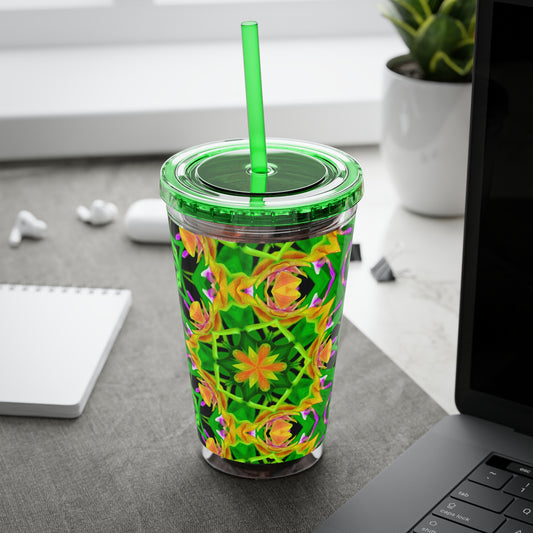 Tropical Tumbler with Straw | 16oz Colorful Travel Cup / Kaleido Orchid