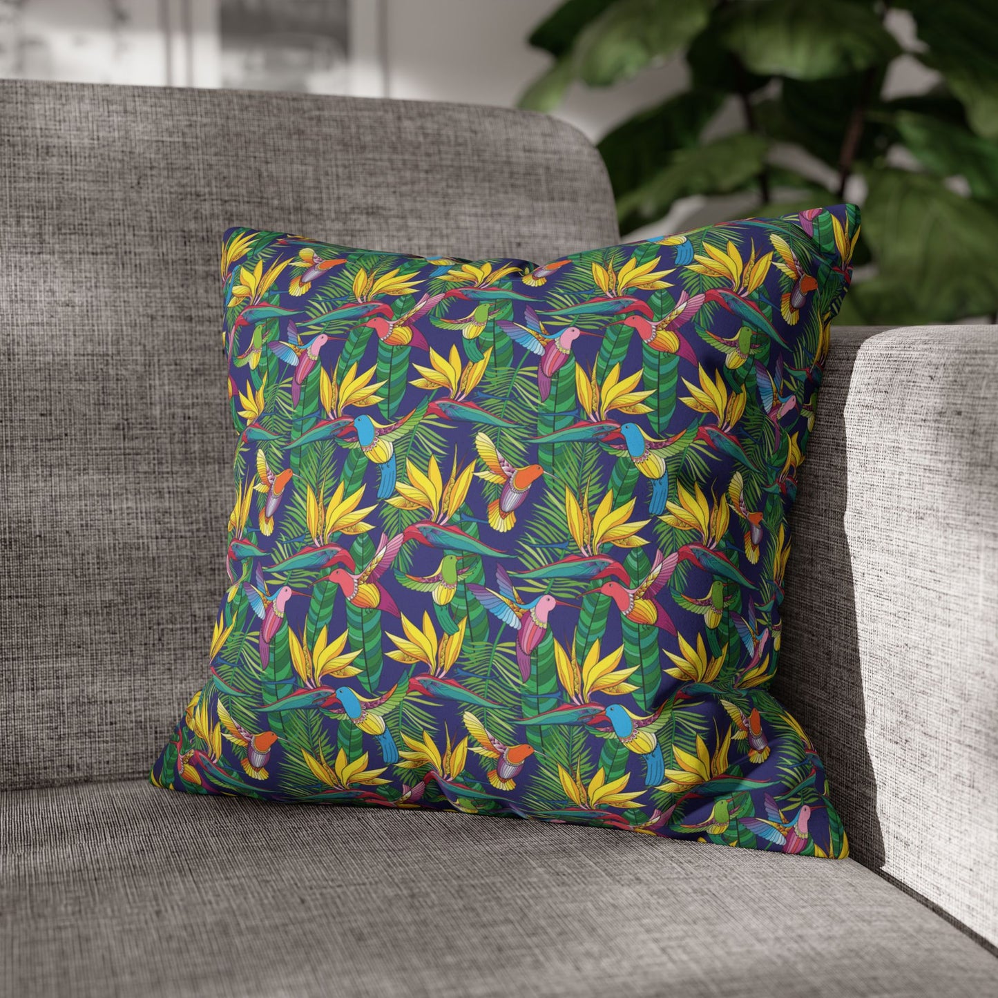 Faux Suede Square Pillowcase - Bird of Paradise Toile