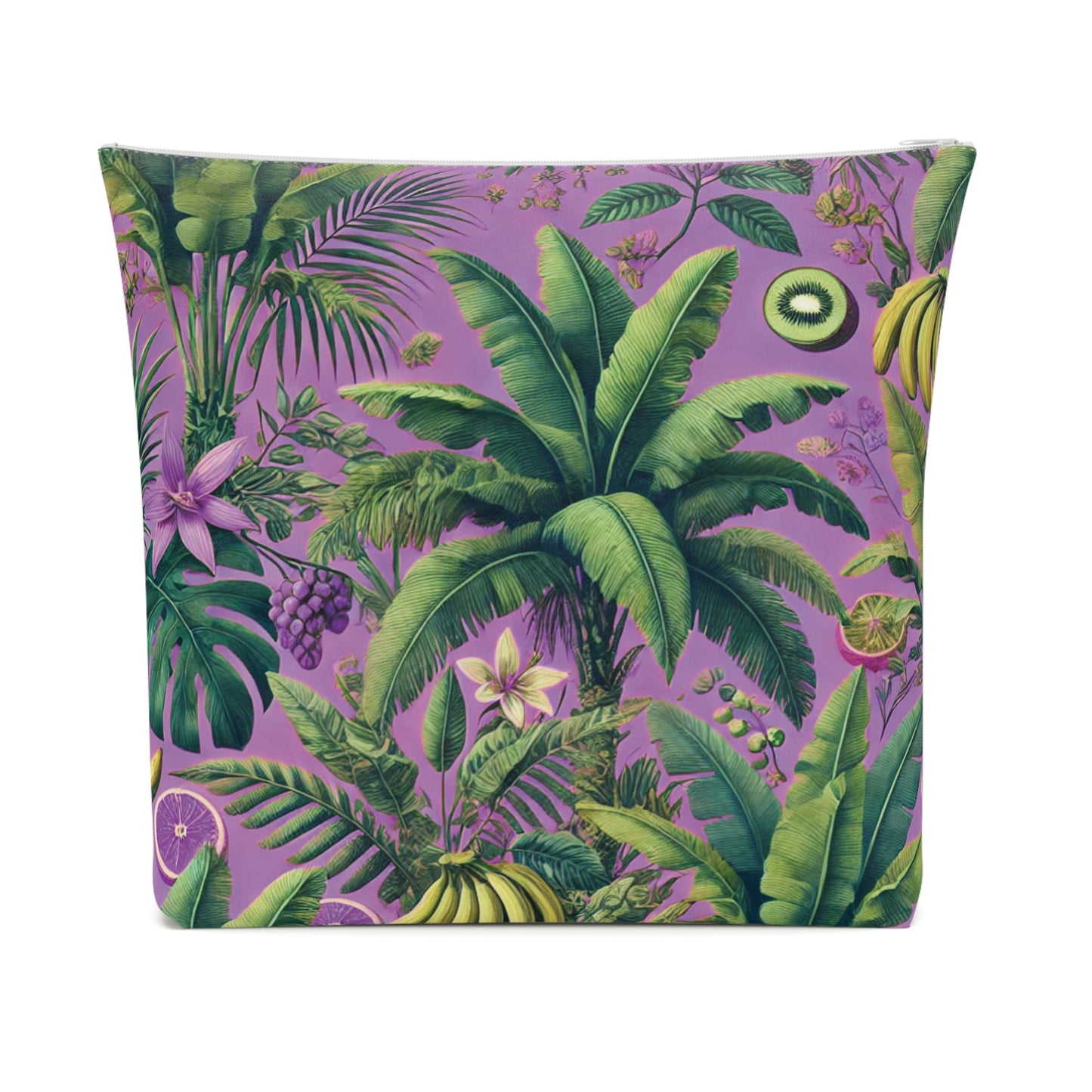 Tropical Cotton Cosmetic Bag - Makeup Pouch, 5 Sizes / More Tropical Fruit, Deep Lilac