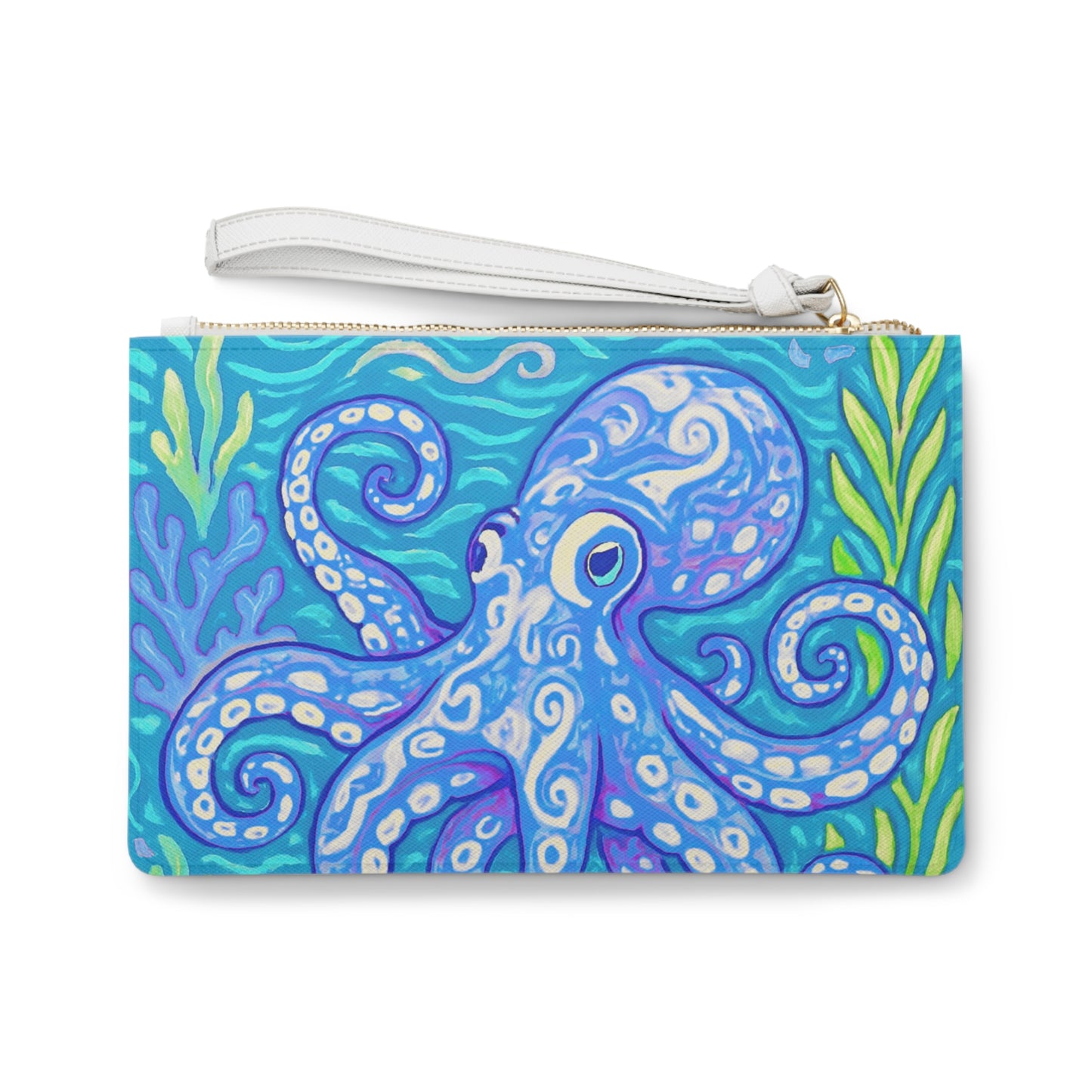 Tropical Faux Leather Clutch Bag - Perfect for Beach Adventures & Summer Vacations / Octopus Kraken Joe, Blue