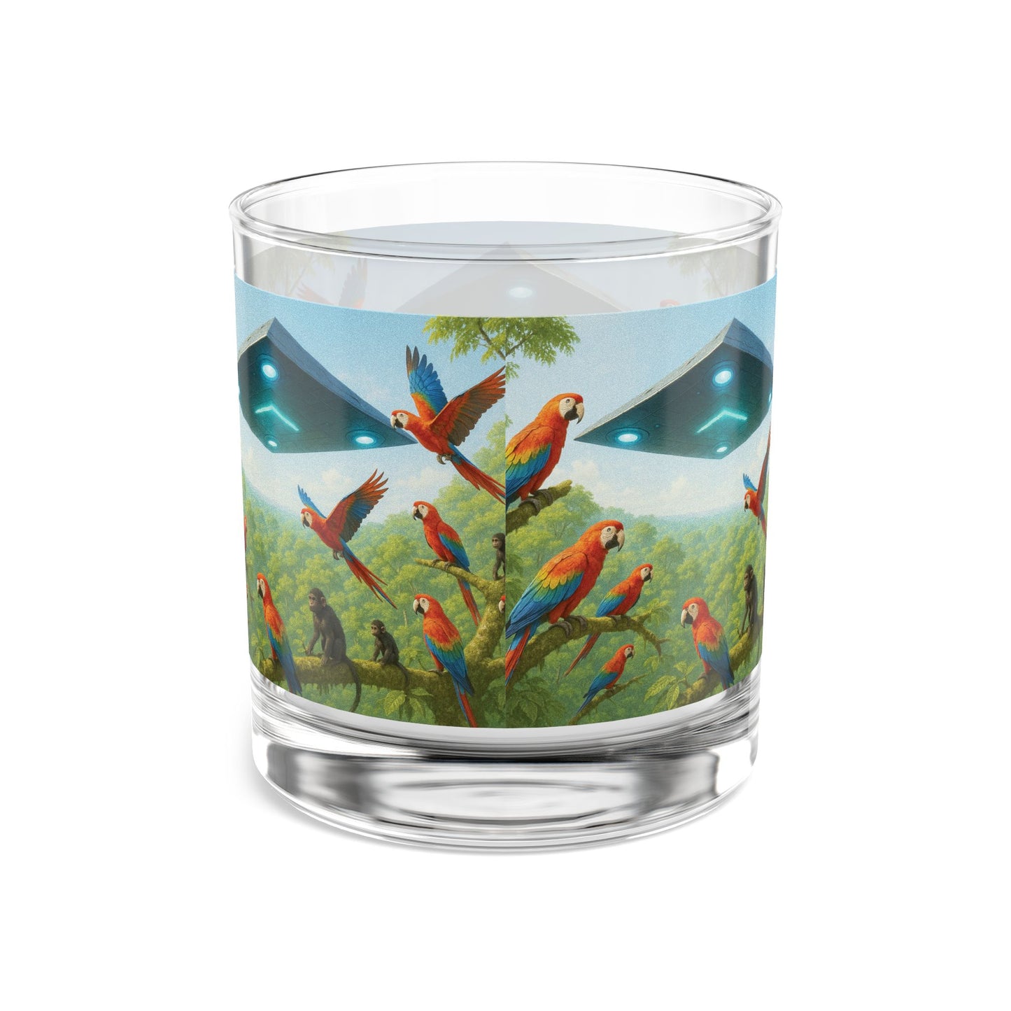 UFO and Macaws Rocks Glass - 10oz Colorful Island Design