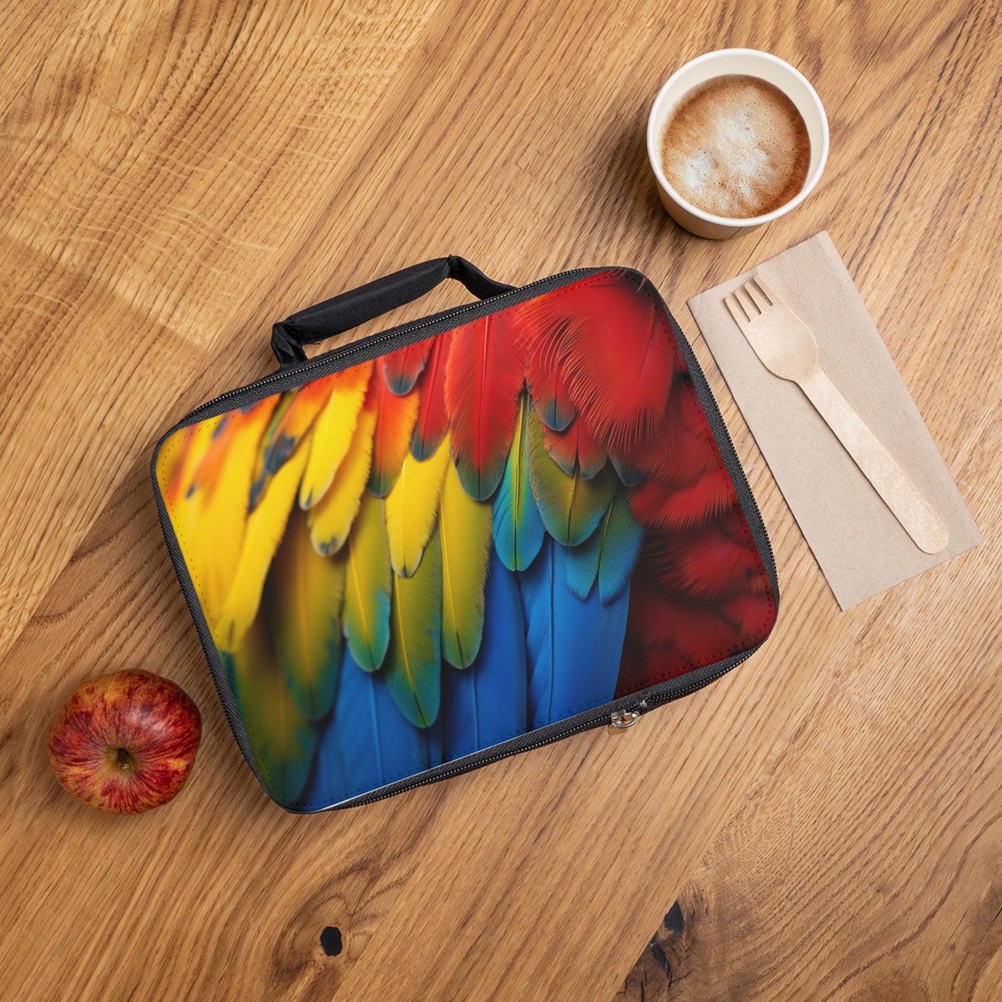 Parrot Macaw Feathers Lunch Bag - Eco-Friendly Insulated Tote, Adult and Child Lunchbox / Perfect for Picnics, Beach Outings