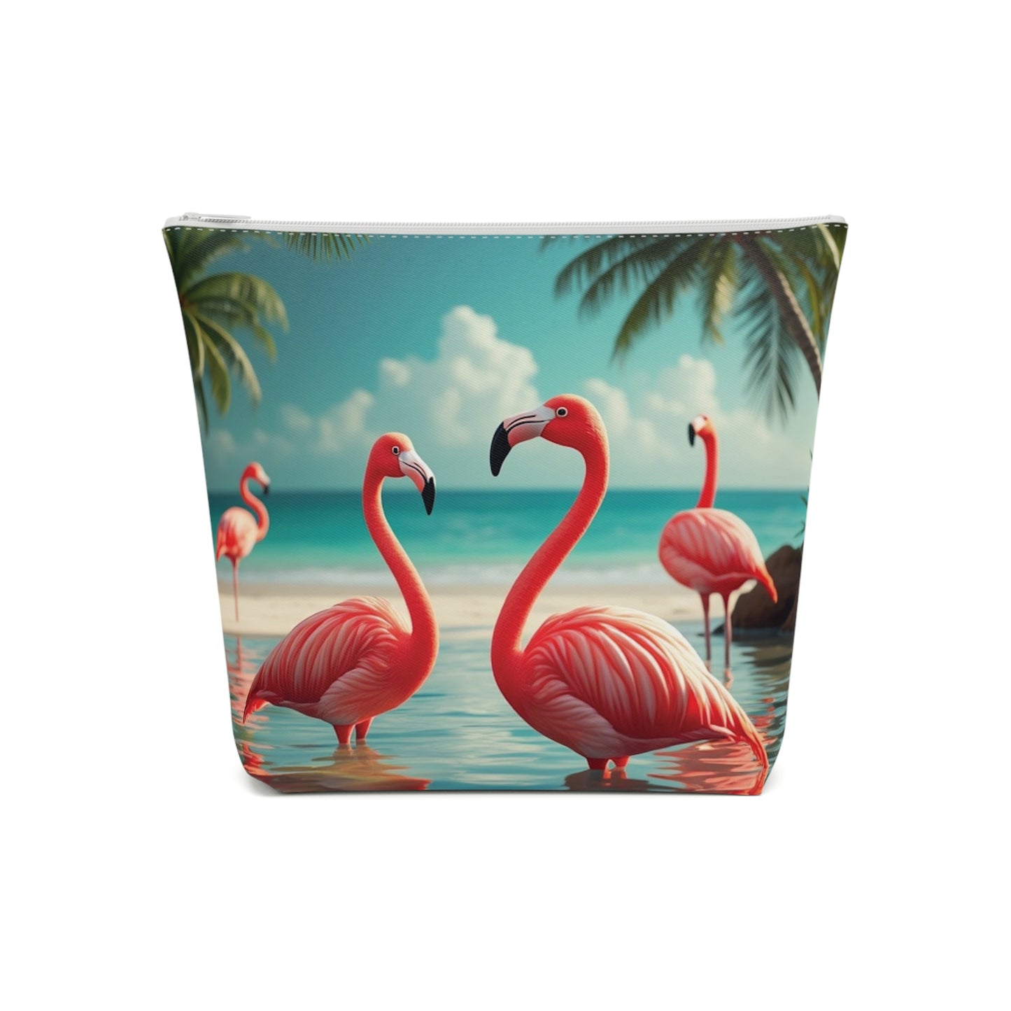 Tropical Cotton Cosmetic Bag, Makeup Pouch, 5 Sizes / Flamingo Morning Dip