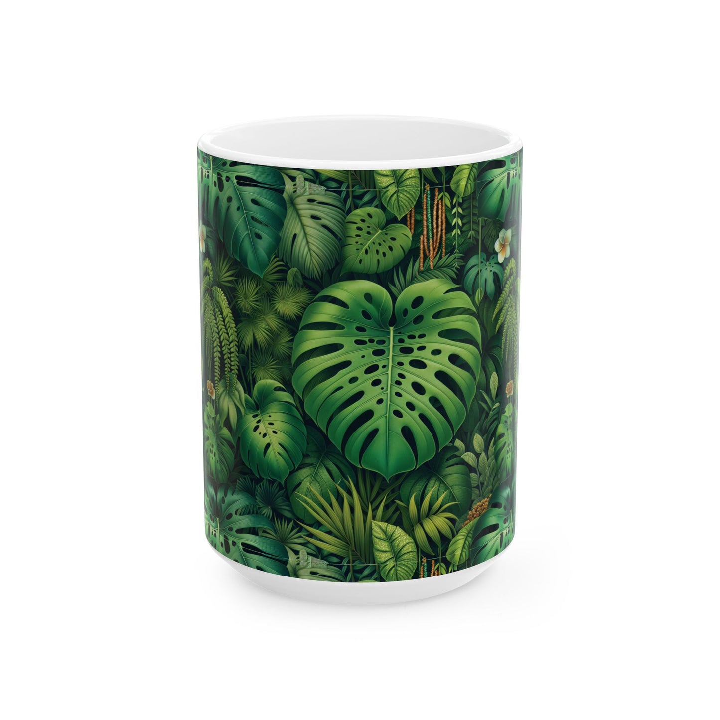 Ceramic White Mug - 11oz & 15oz, Rainforest Greenery