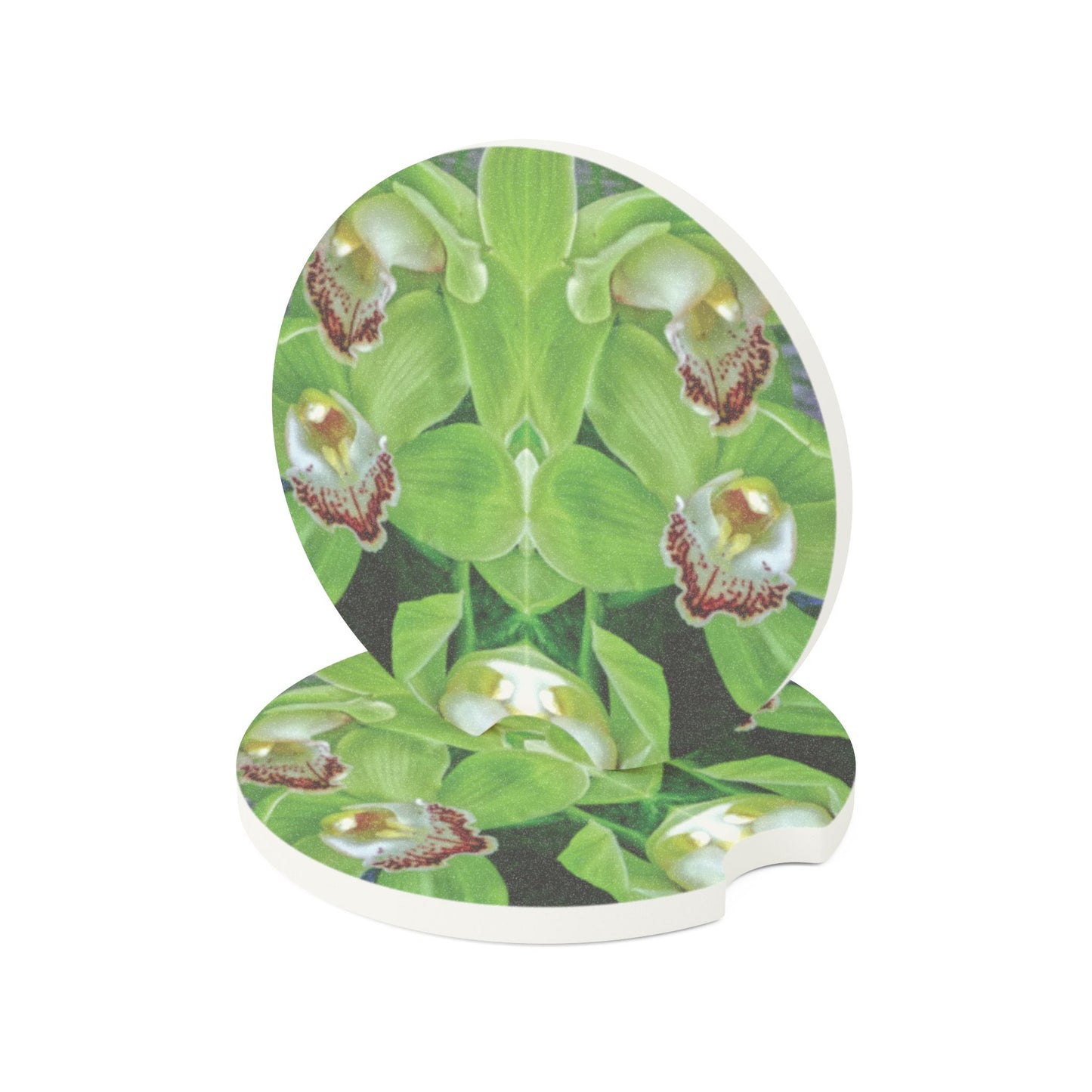 Soapstone Car Coaster - Kaleido Green Orchids