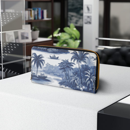 Tropical Zipper Wallet, Faux Leather / Vibrant Clutch / My Last Voyage