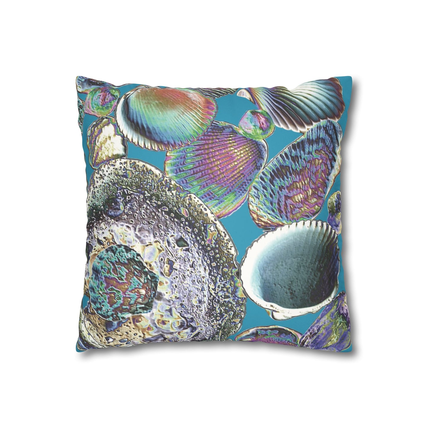 Faux Suede Square Pillowcase - Heatwave Seashell Collection, Turquoise