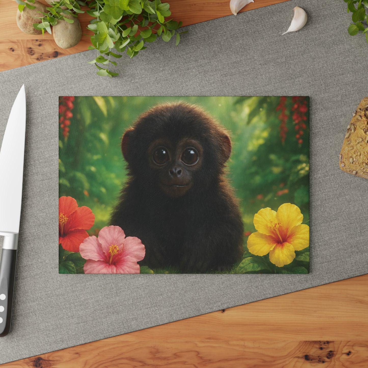 Glass Cutting Board, 2 sizes - Baby Howler Monkey