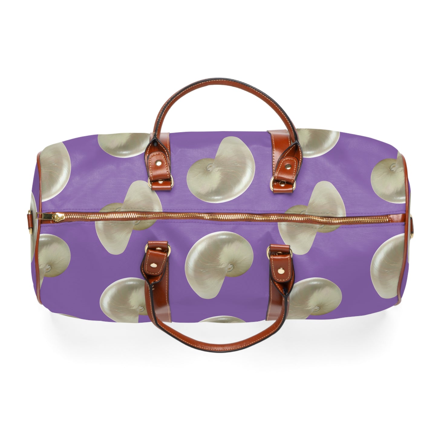Tropical Waterproof Travel Bag - Perfect for Beach Getaways / Real White Nautilus Shells, Lt. Purple