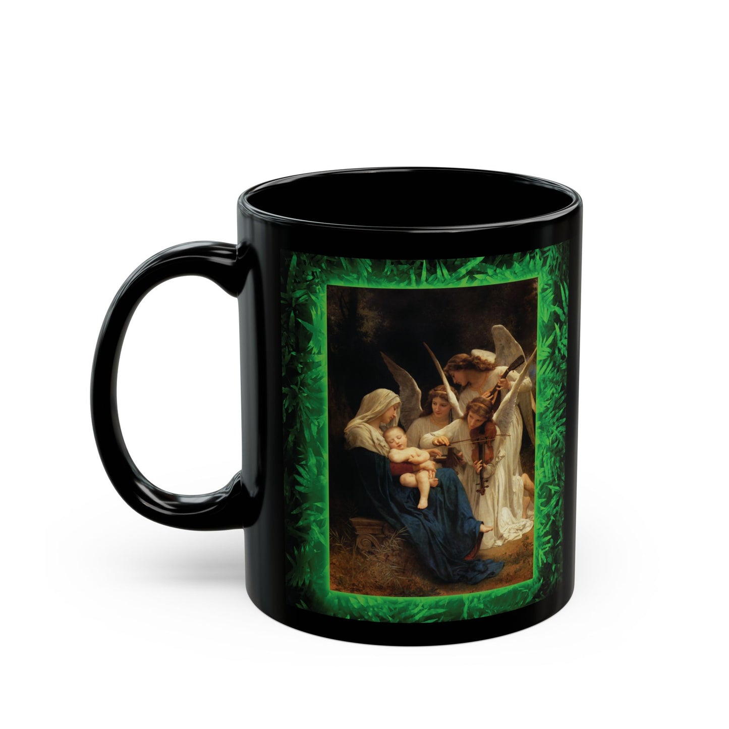 Black Coffee Mug, Religious - Tropical Glow, Song of the Angels