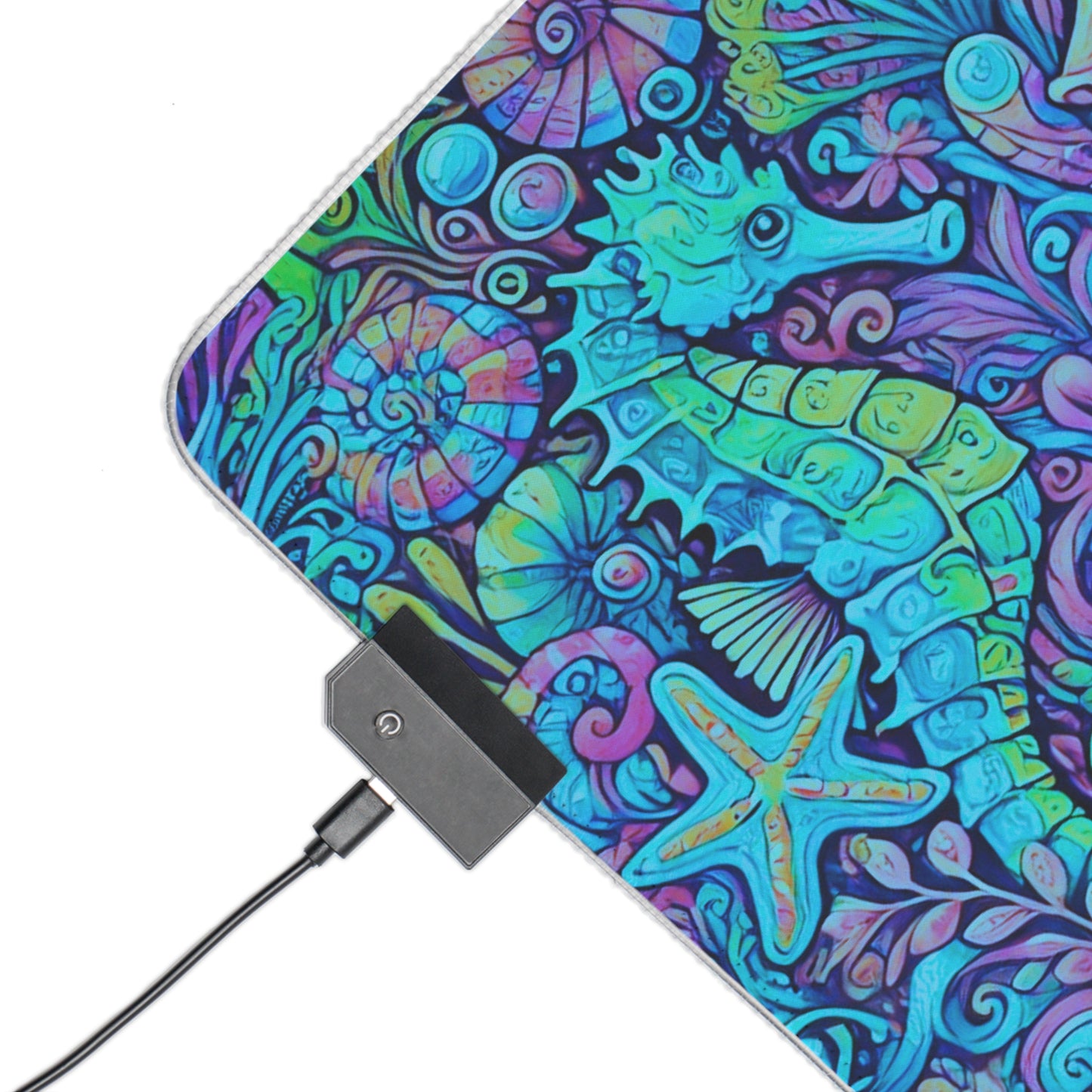 LED Gaming Mouse Pad With Vibrant RGB Lighting, 4 Sizes / Seahorse Trio, Turquoise Pop