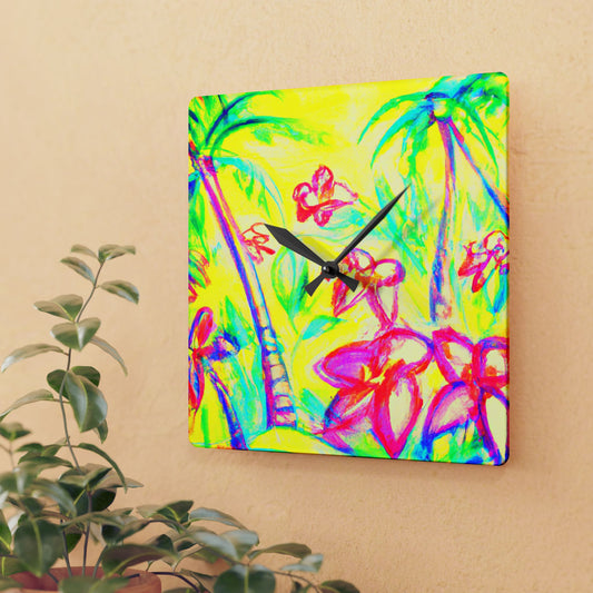 Acrylic Wall Clock / Tropical Doodles, Yellow