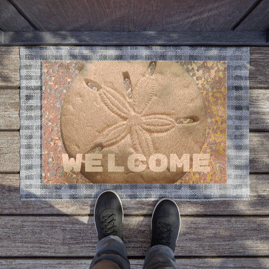 Tropical Shell Doormat - Vibrant Coconut Fiber Entrance Mat / WELCOMEl Disco Sand Dollar