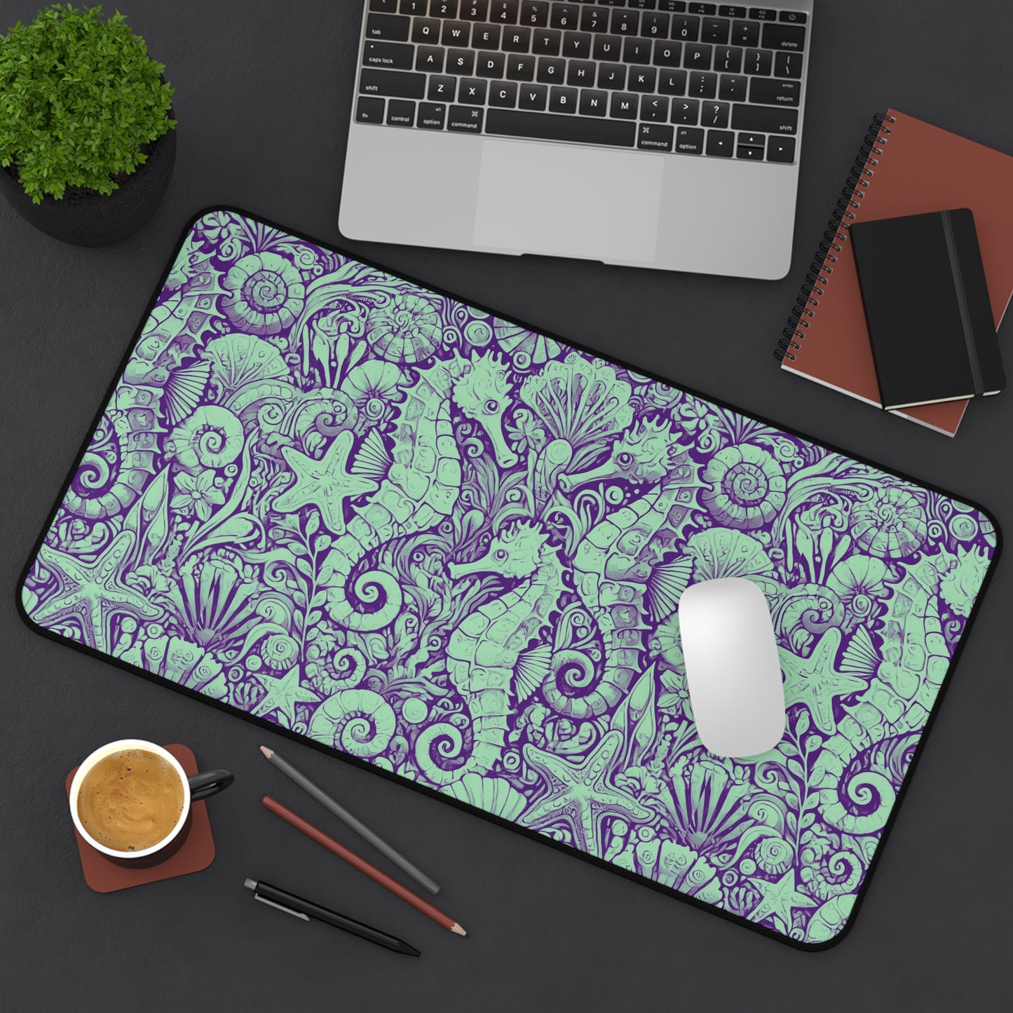 Tropical Mouse Pad/Desk Mat, 3 Sizes - Perfect for Home Office / Seahorses, Minty