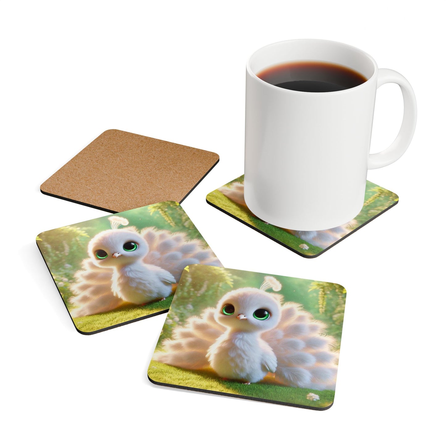 Four-piece Coaster Set - Baby White Peacock