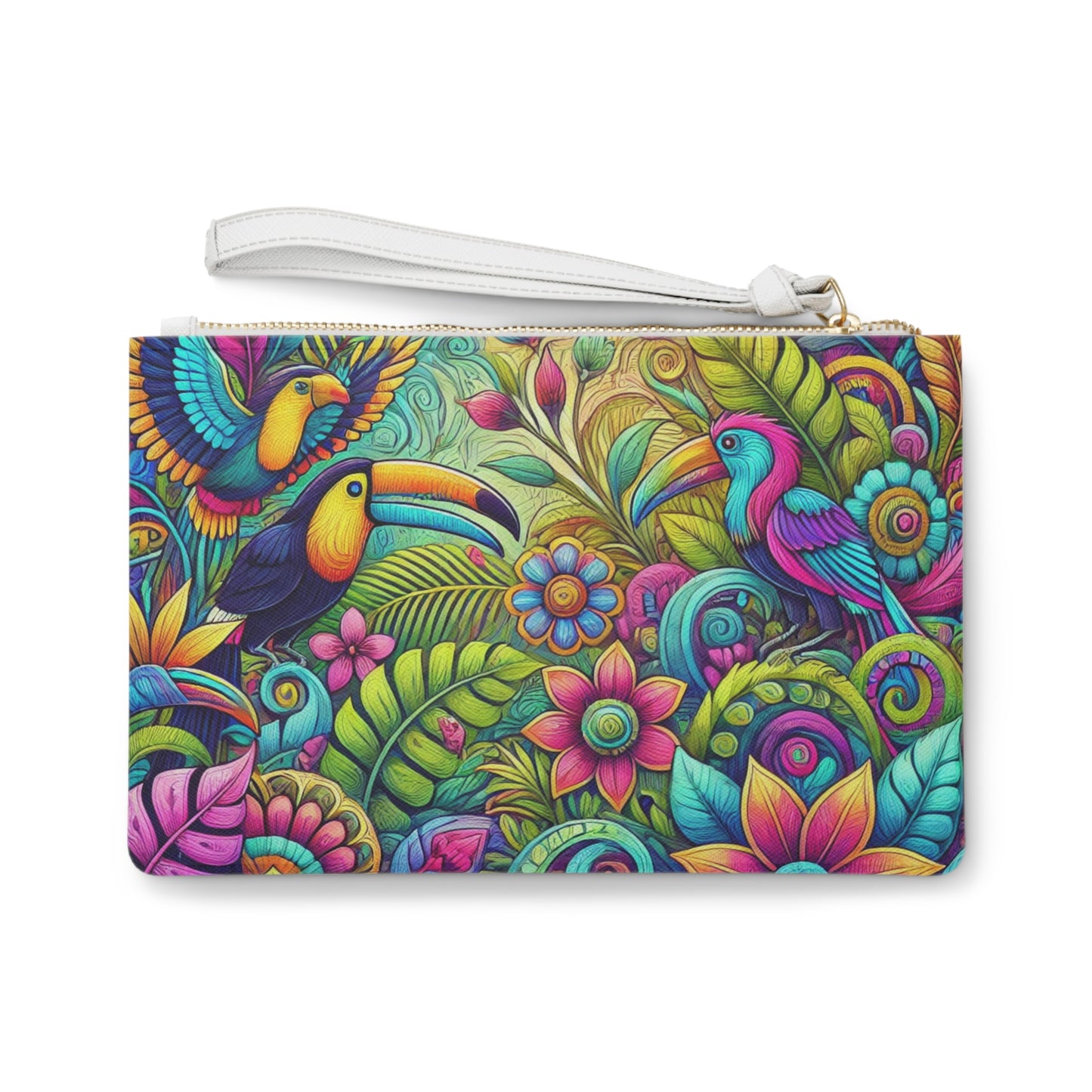 Tropical Faux Leather Clutch Bag - Perfect for Beach Adventures & Summer Vacations / Rainforest Music