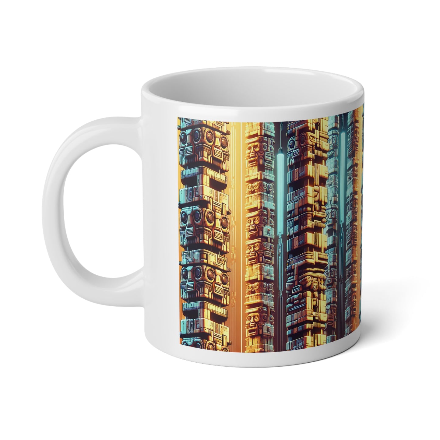 Jumbo Mug, 20oz, Techno Tiki Totems | Tropical Coffee Cup