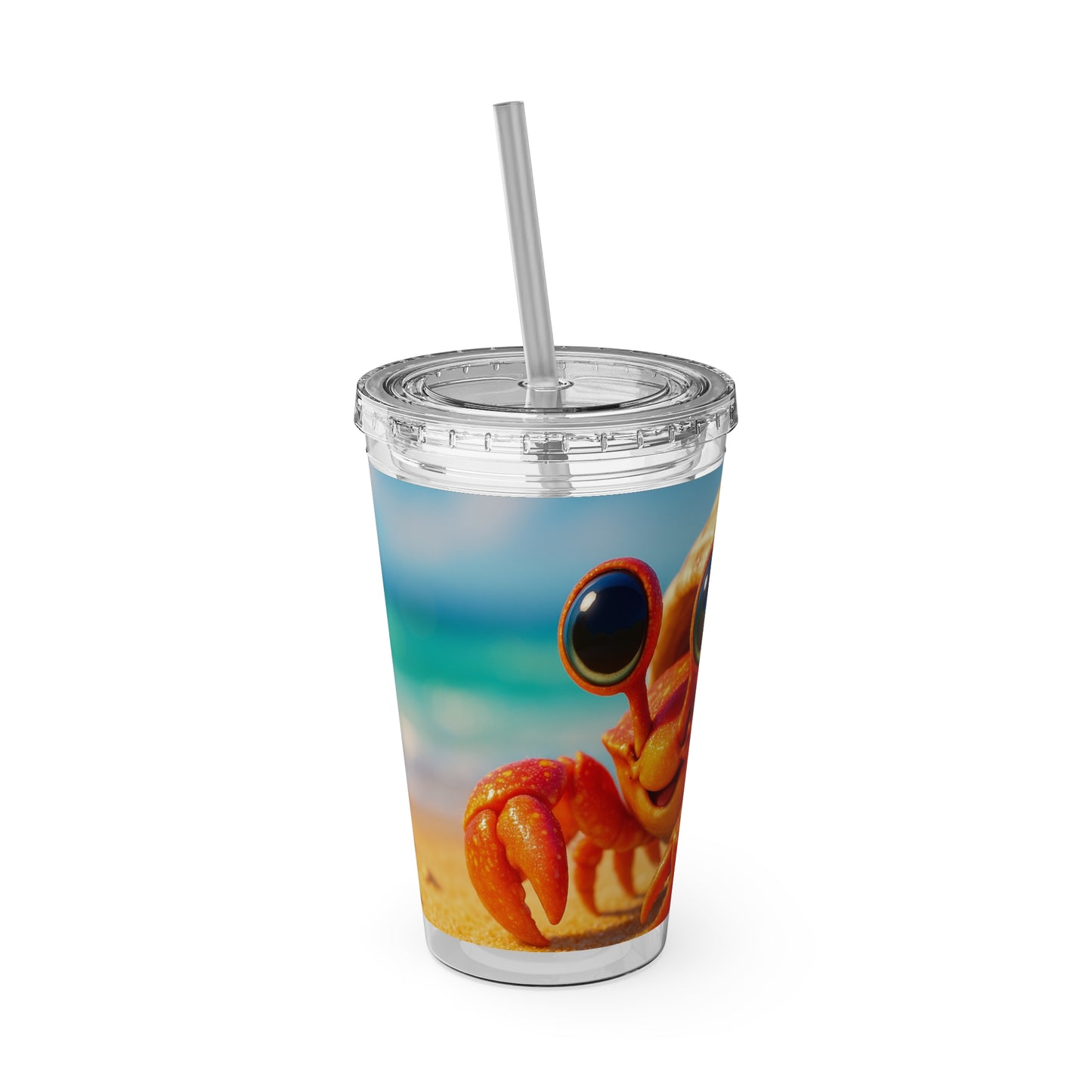 Tropical Tumbler with Straw | 16oz Colorful Travel Cup / Baby Hermit Crab