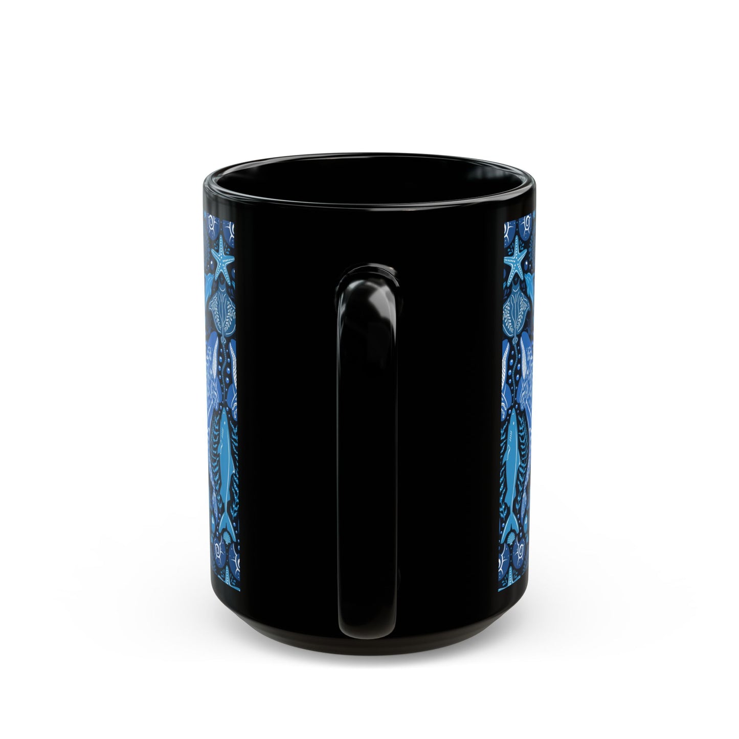 Black Coffee Mug, Mystic Ocean, Blue