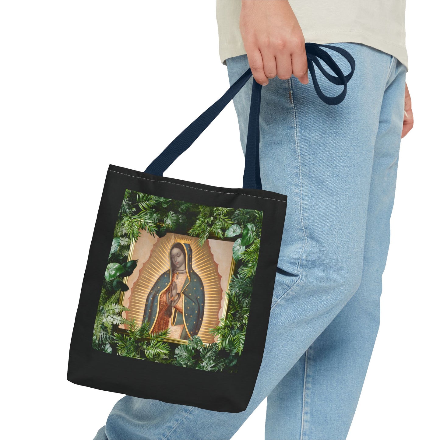 Religious Our Lady of Guadalupe Tropical Tote Bag/Black - 3 Sizes