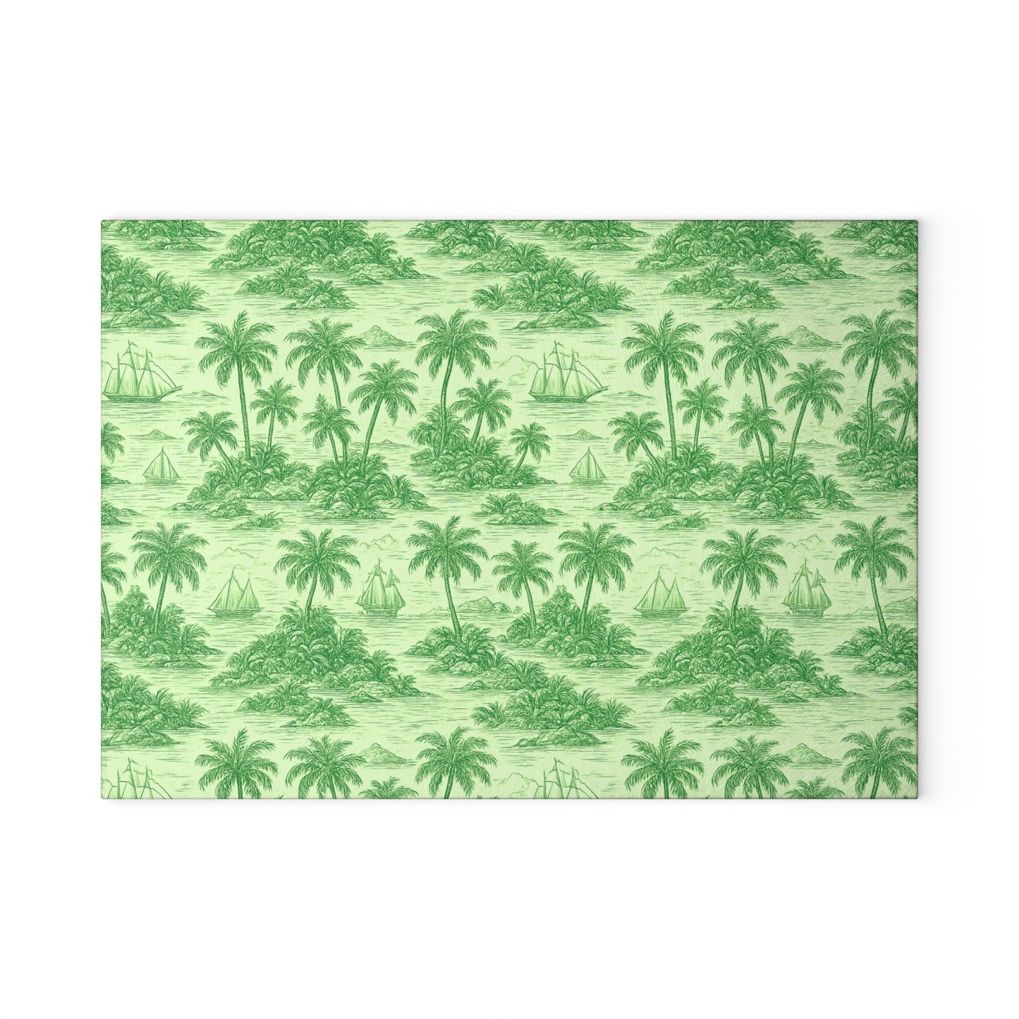 Glass Cutting Board, 2 sizes - Faraway Toile/Green