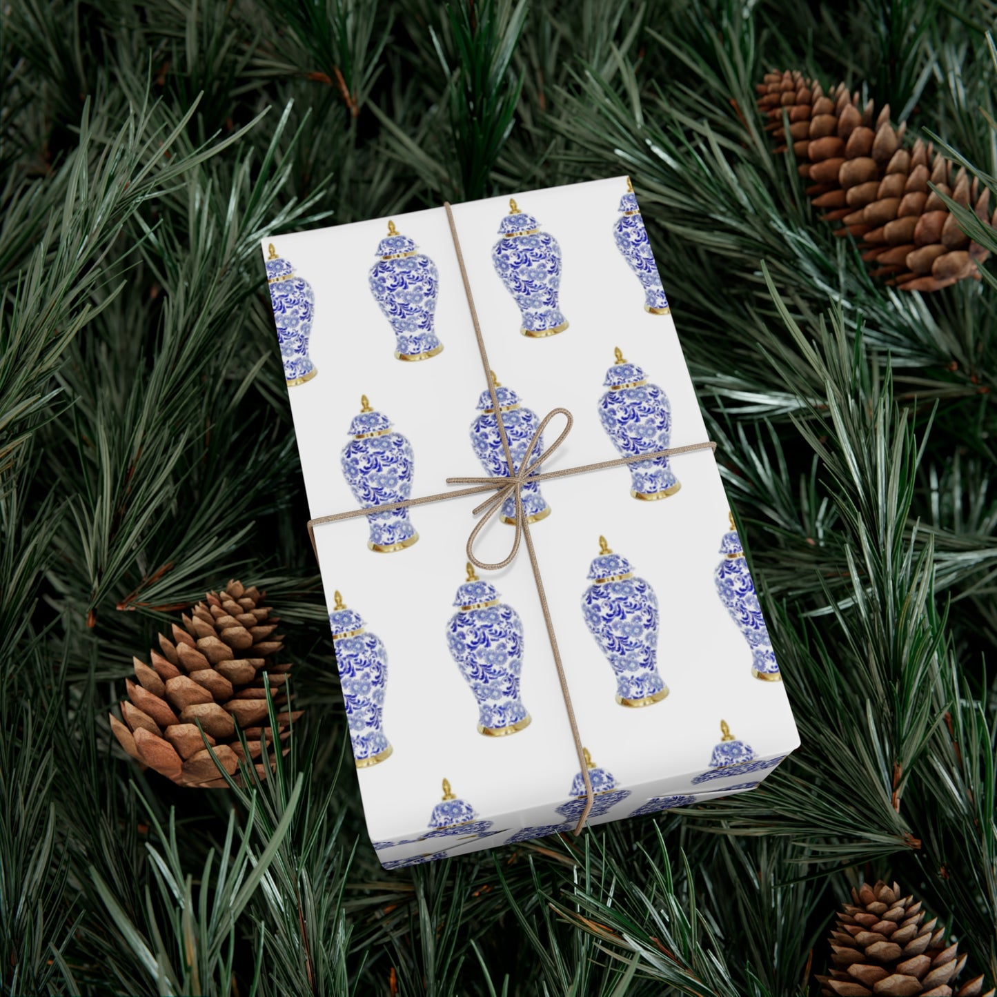 Wrapping Paper - Tropical Gift Wrap for All Occasions / 3 Sizes, 2 Finishes / Blue and White Ginger Jar