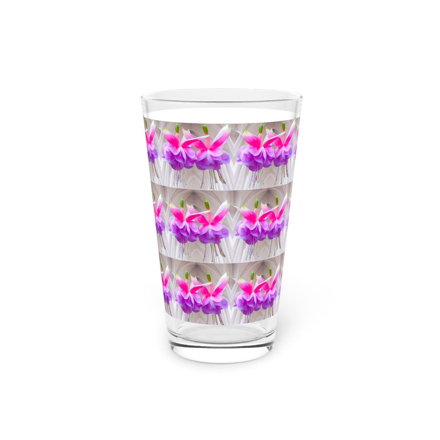 Pint Glass, 16oz, Two Pink Fuchsias