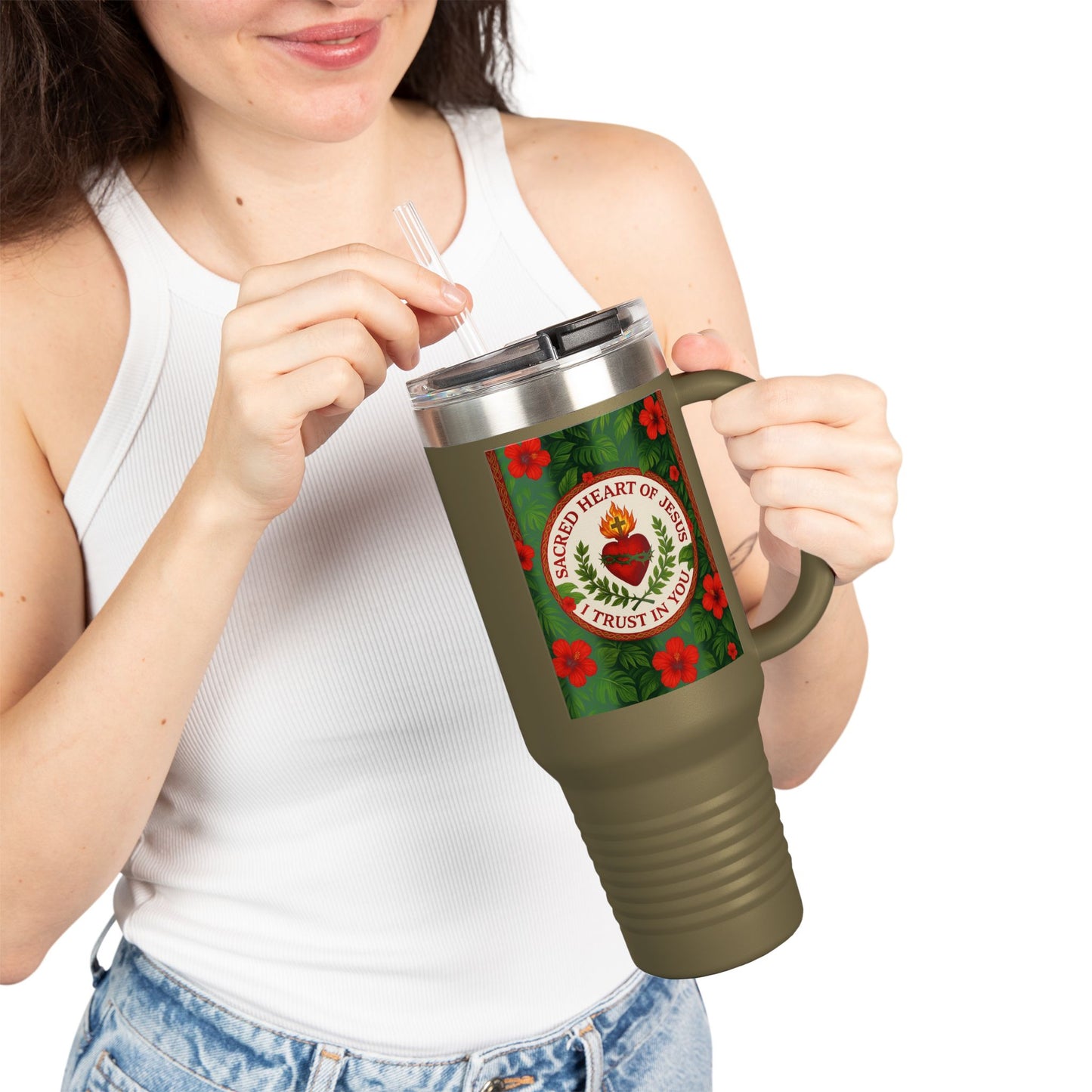 Religious Insulated Travel Mug, 40oz / Sacred Heart of Jesus - Perfect for Outdoor Adventures