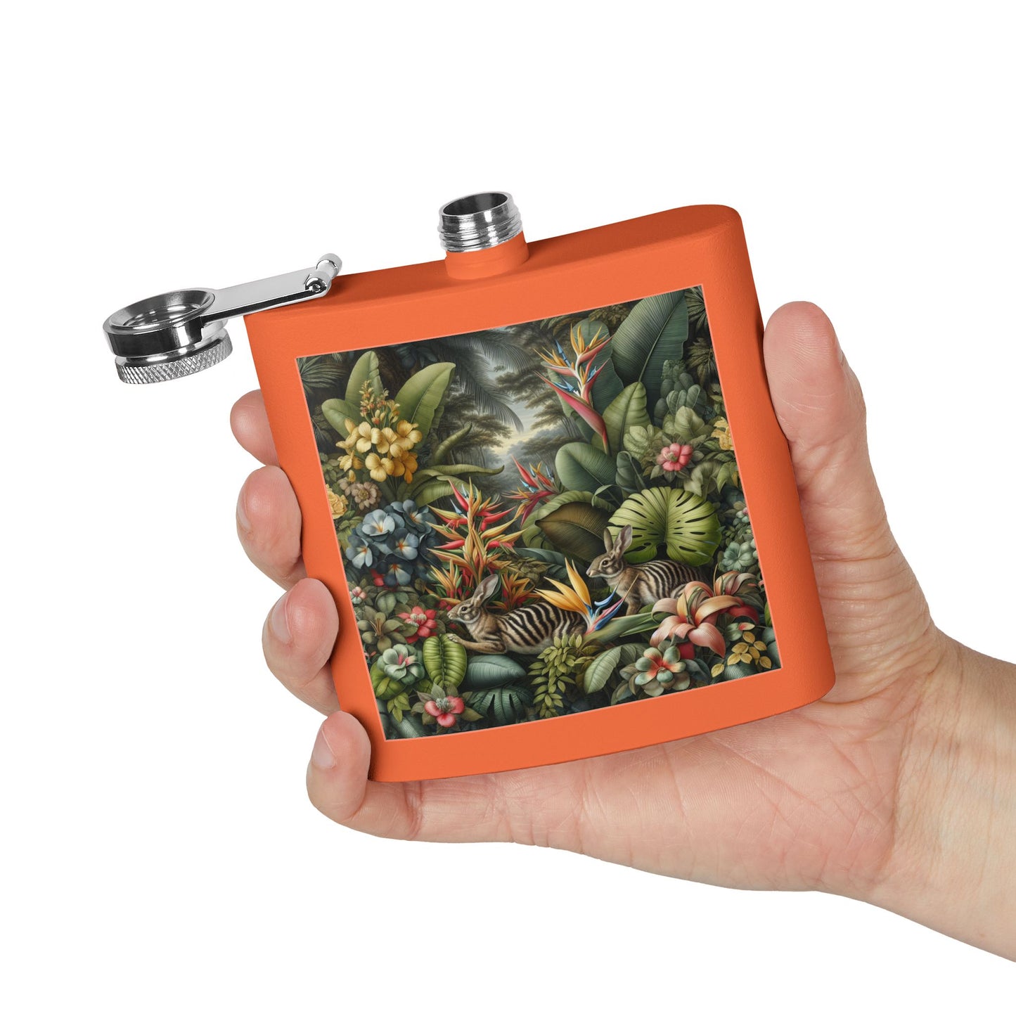 Tropical Stainless Steel 6 oz. Flask, Many Colors – Rainforest Rabbit Outing