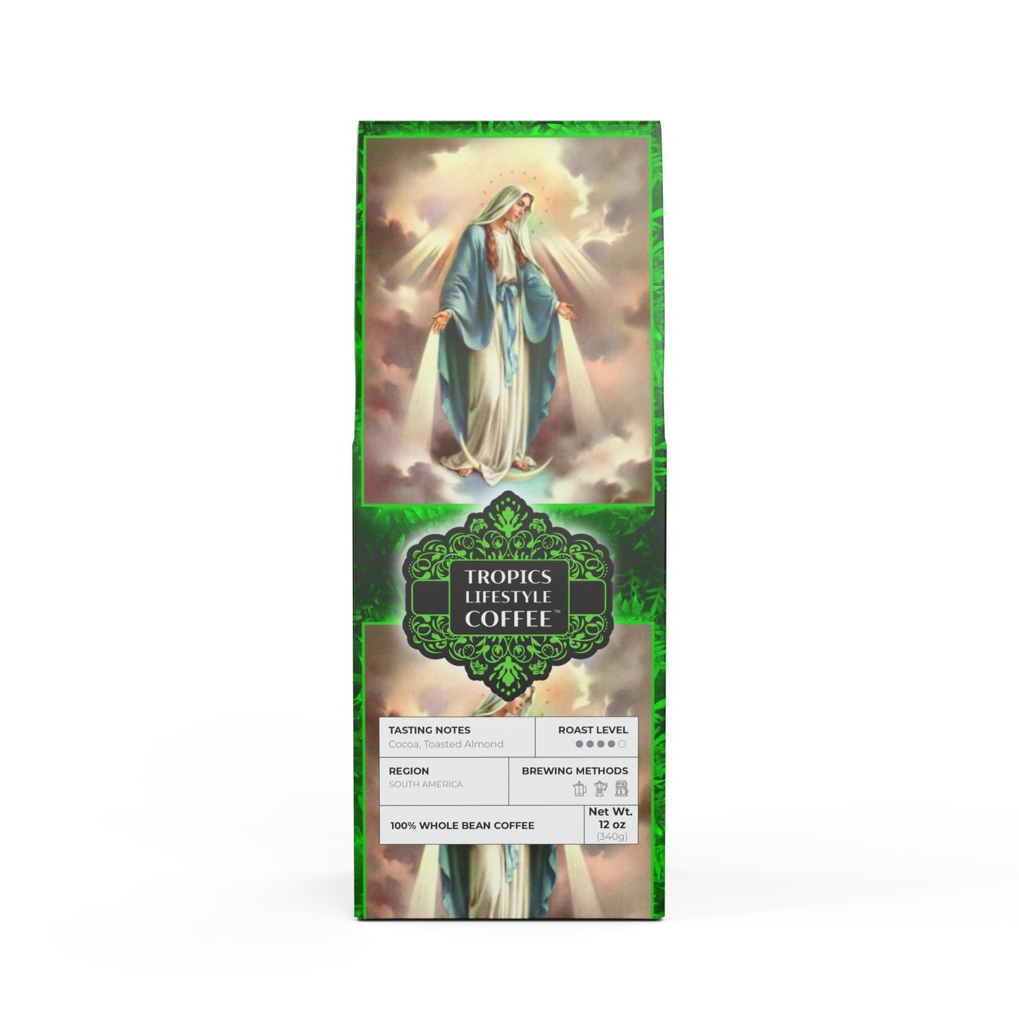 Midnight Surf Blend™ (Medium-Dark Roast) Specialty Grade Craft Coffee, Religious / Our Lady of Grace